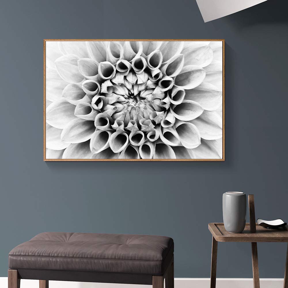 Floating Framed Canvas Wall Art - Black Flower Print for Living Room & Bedroom Decor - Ready to Hang 24x36 Inches - Modern Home Decoration & Office Wall Decor