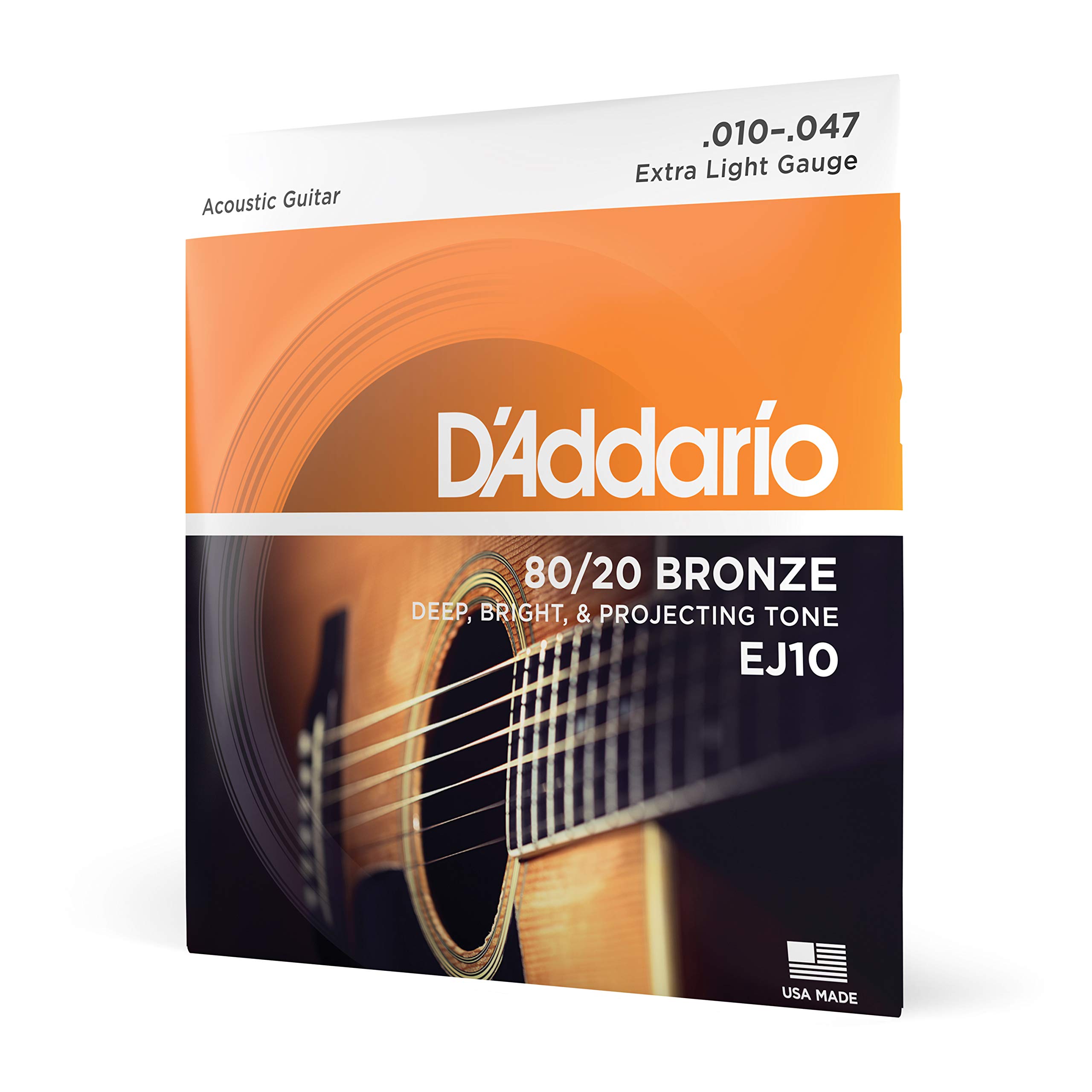 D'Addario EJ10 Bronze Acoustic Guitar Strings - Extra Light 10-47 Gauge (5-Pack) | Bright Tone & Long-Lasting | Perfect for Beginners, Fingerstyle & Studio Recording