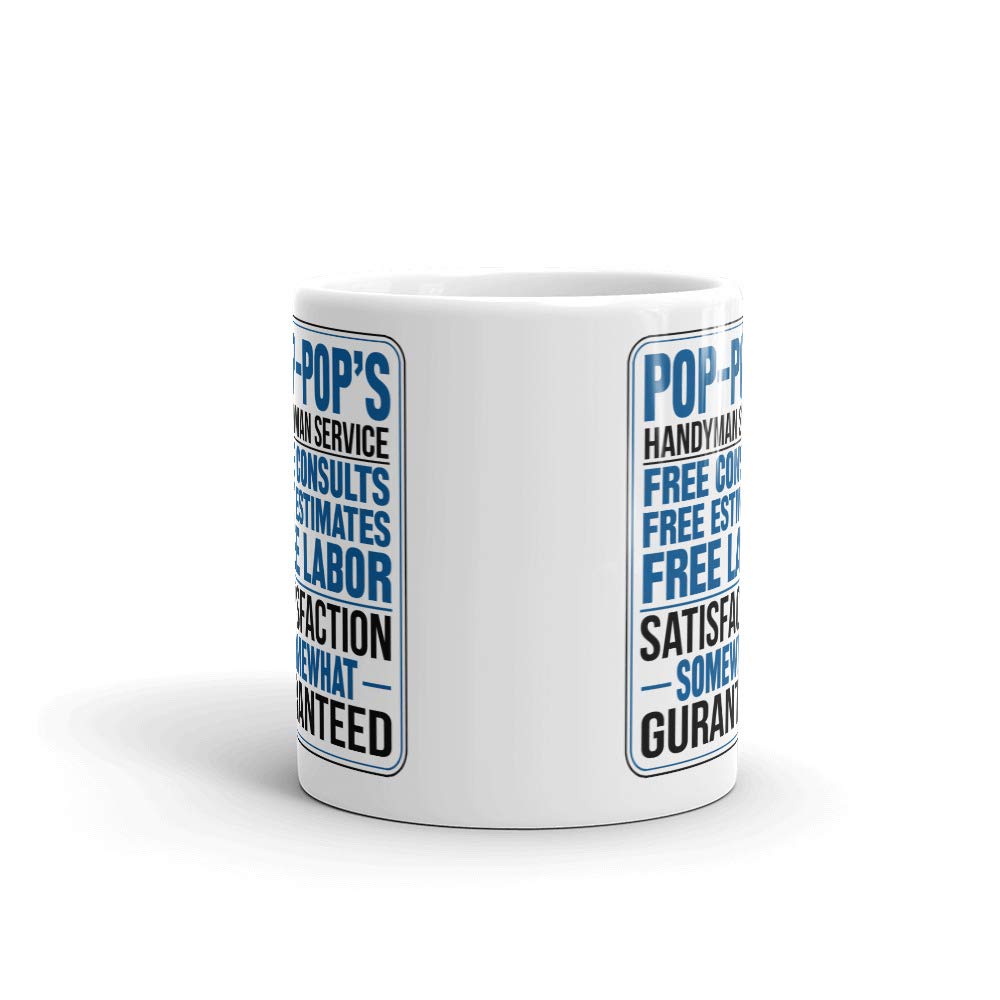 Pop-Pop's Handyman Service 15oz Ceramic Coffee Mug - Free Consultations & Estimates - Office Work Cup Gift - Perfect for Home Repairs, DIY Projects & Workplace Motivation
