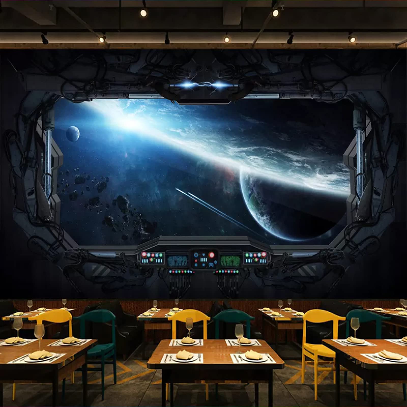 Cosmic Space Cabin Spacecraft 3D Wall Mural Wallpaper - Galaxy Space Station Large Wall Decor for Teen Boys & Girls Room (118