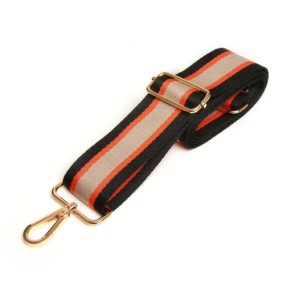 Alice Wheeler Woven Shoulder Strap - Black, Orange & Stone Color Crossbody Bag Strap | Adjustable & Durable for Handbags, Purses, Totes | Perfect for Travel, Shopping & Everyday Use
