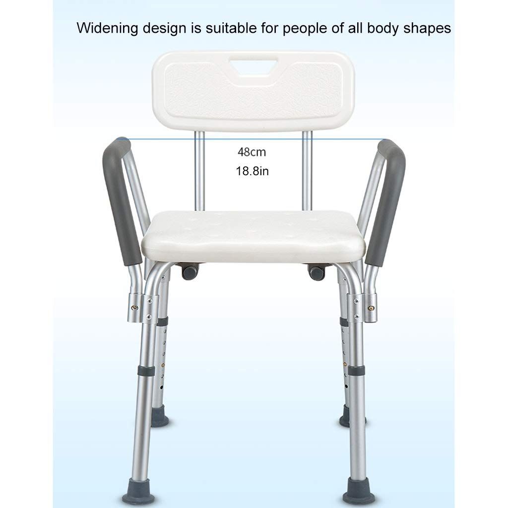 DWW Shower and Bath Chair with Removable Back & Arms - Widened Safety Seat - Adjustable Height Bathtub Bench for Elderly & Disabled - Non-Slip Medical Bath Seat for Safe Showering & Bathing at Home