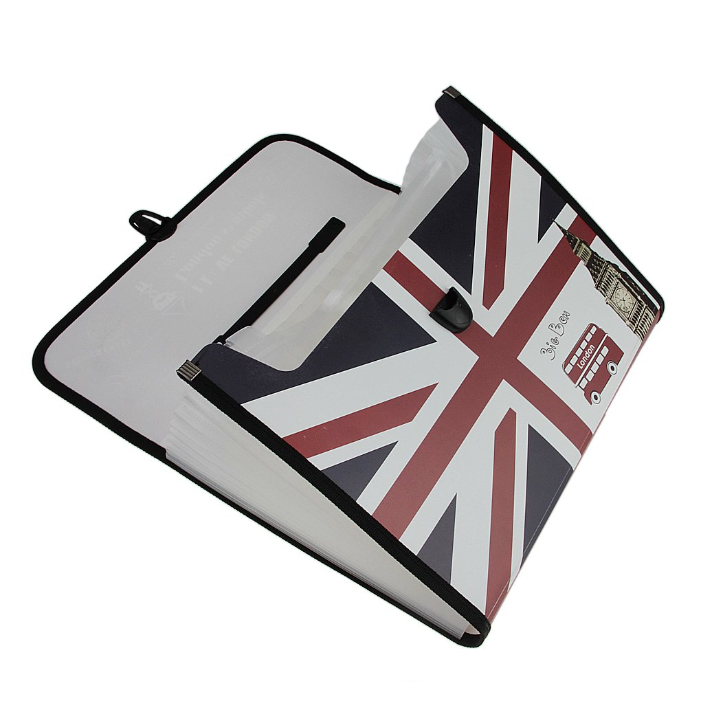 A4 Size 13-Compartment Plastic File Organizer - Expandable Document Holder with Flap Cover, London Style Office Bag - Perfect for Home, Office & School Organization
