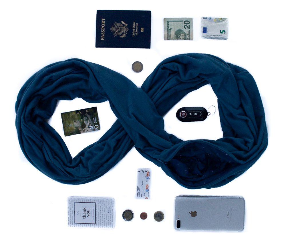 WAYPOINT GOODS Infinity Travel Scarf with Hidden Zipper Pocket for Women - Lightweight Cotton Bamboo Blend - Perfect for Airplane Travel, Commuting & Outdoor Adventures