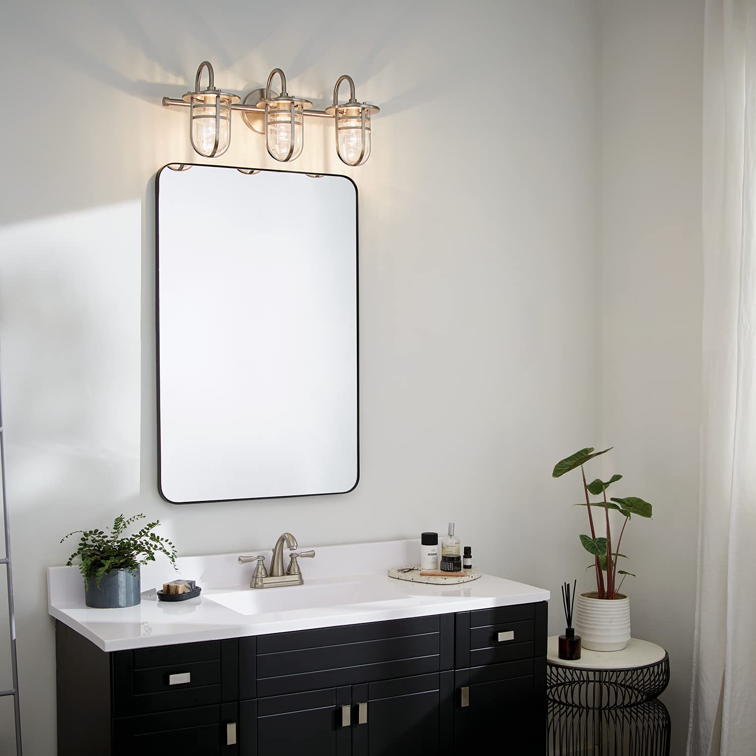 Kichler Caparros 24 Inch 3-Light Bathroom Vanity Light Fixture - Brushed Nickel Finish with Clear Ribbed Glass Shades - Perfect for Bathroom, Powder Room, and Dressing Room Lighting