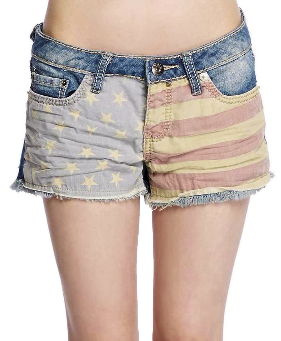 YMI Women's & Junior Patriotic Denim Shorts with Frayed Hem - 3 Pack | American Flag Denim Cutoffs for 4th of July, Summer BBQ & Casual Outfits