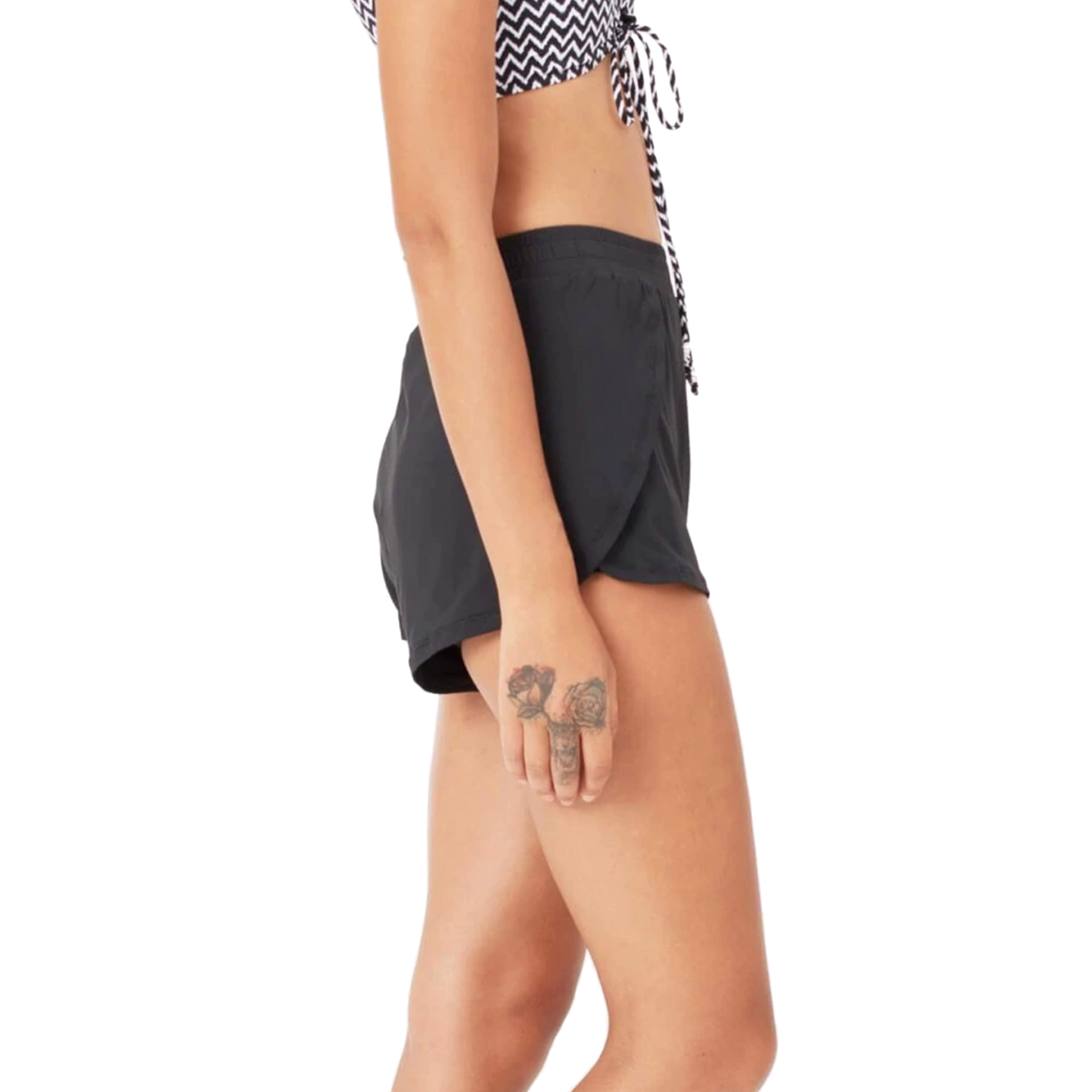 Funfit Athleiswim Petal Hem Shorts II - Black - Women's Floral Swim Shorts for Beach, Pool & Water Sports