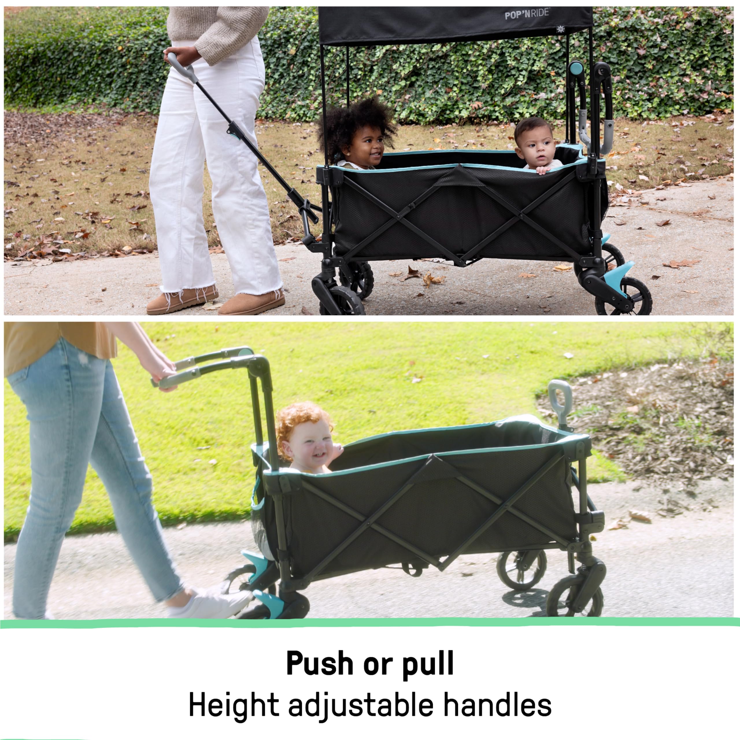 Ingenuity Pop 'N Ride Lightweight Stroller Wagon for 2 Kids - Summer-Ready with Face-to-Face Seats, 3-Point Harnesses & Sun Canopy | Perfect for Beach Outings, Park Visits & Family Travel