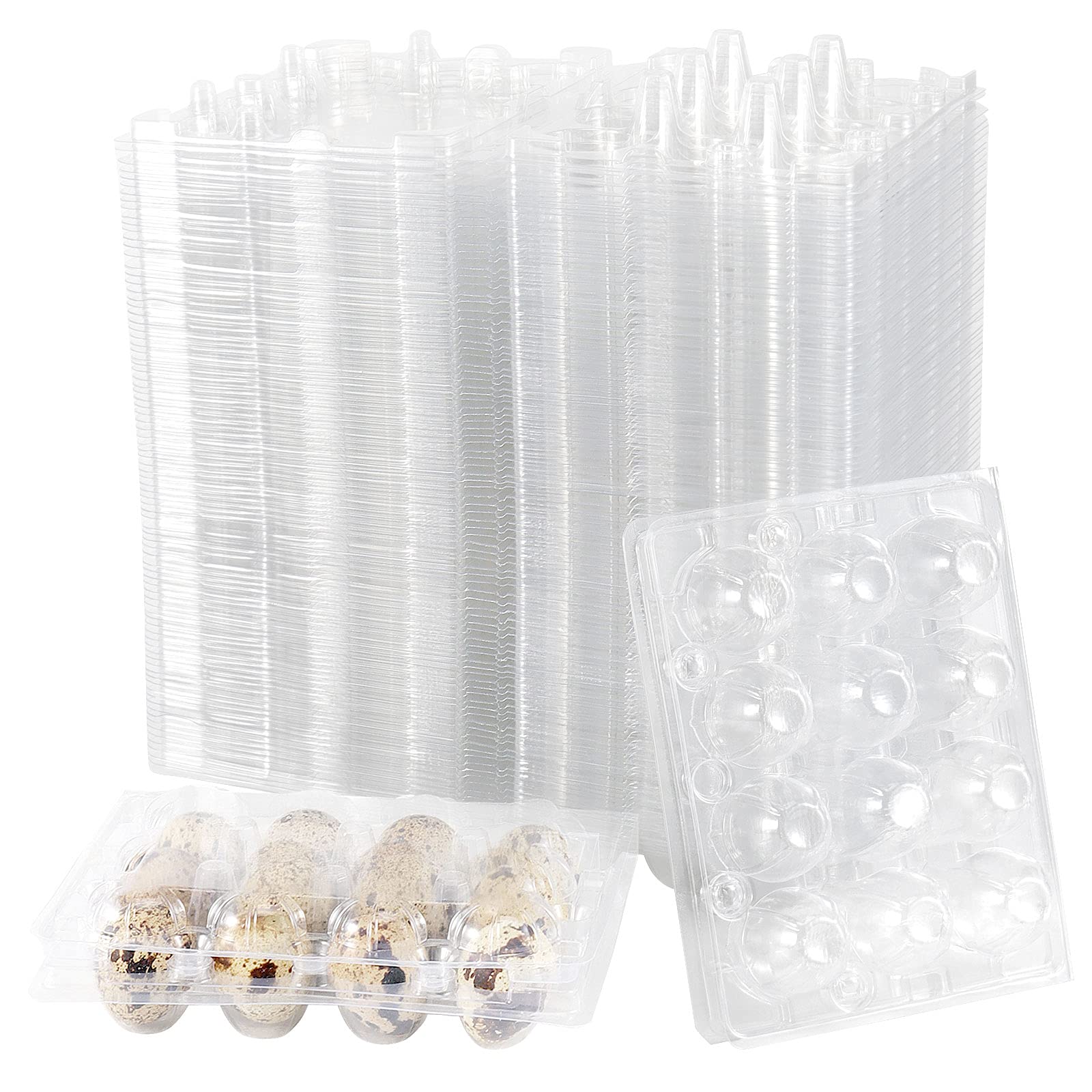 JOIKIT 100 PCS Clear PVC Quail Egg Cartons - 12 Cavity Stackable Plastic Egg Storage Box for Bulk Quail Eggs | Perfect for Farmers, Restaurants & Home Kitchen Organization