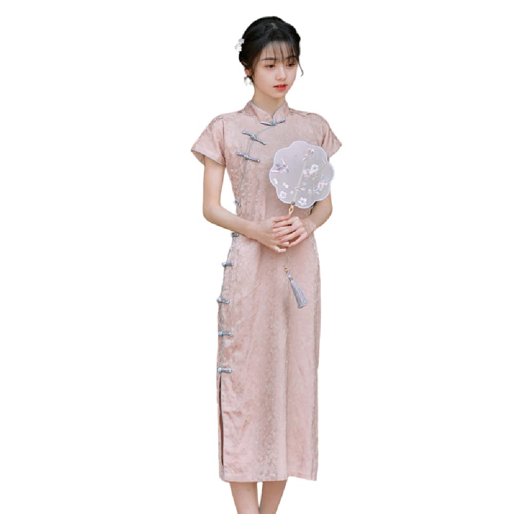 Quenny Women's Vintage Chinese Cheongsam Dress - Retro Buckle Low Slit Floral Print Qipao, Elegant Traditional Style Improved Cheongsam Skirt for Parties, Weddings & Special Occasions