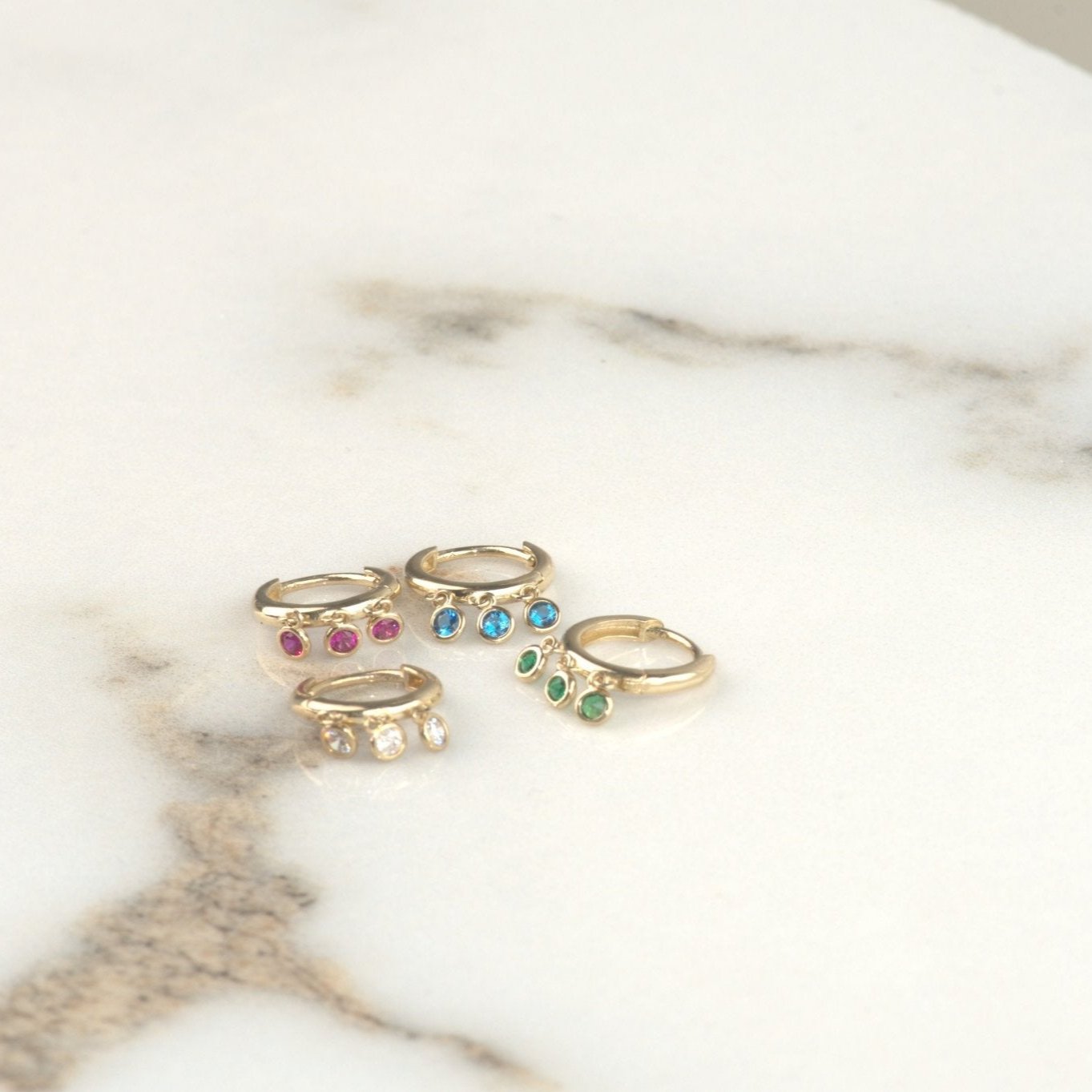 14K Solid Yellow Gold Ruby Charm Hoop Earrings for Women - Elegant Dainty Jewelry Gift for Birthday, Anniversary & Valentine's Day