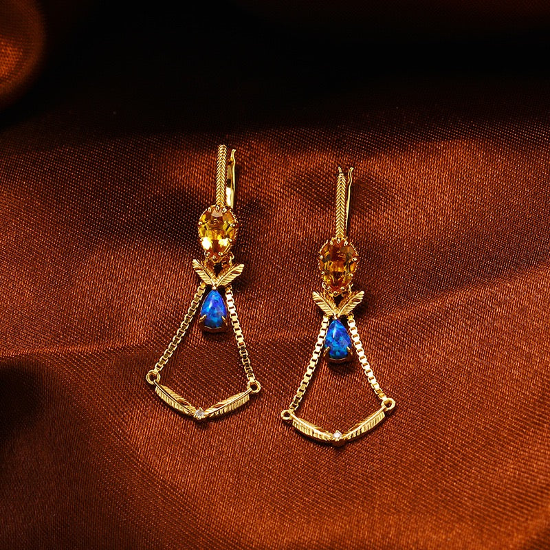 Vintage Citrine & Black Opal Multi-Stone Dangle Earrings | TB1501 | Perfect for Boho Chic, Wedding & Evening Party Jewelry