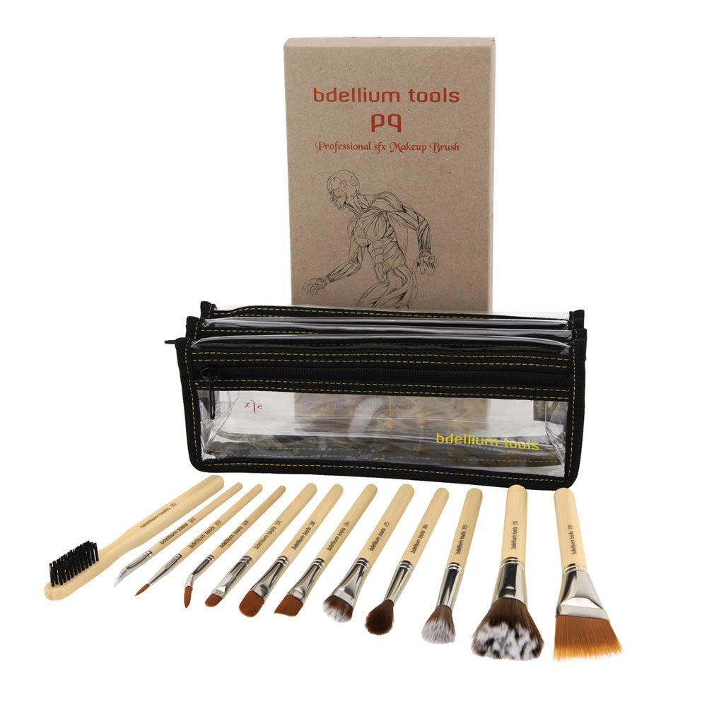 Bdellium Tools SFX 12-Piece Professional Makeup Brush Set with Double Pouch - Perfect for SFX, Halloween, and Theatrical Makeup Application