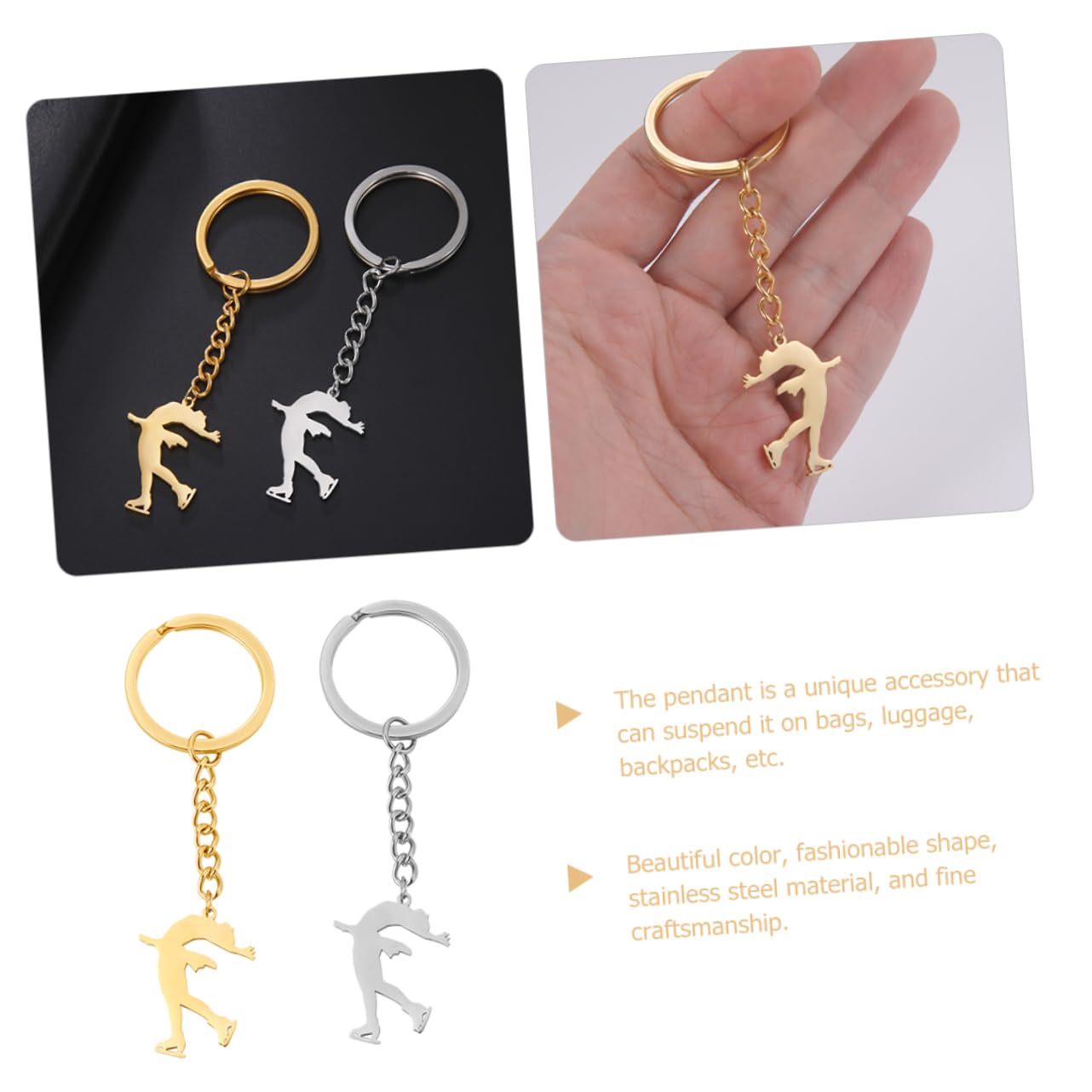 BESPORTBLE 2PCS Ice Skating Charm Keychain - Stainless Steel Boot Shaped Keyring for Skating Fans - Perfect for Party Favors, Gifts & Winter Sports Enthusiasts