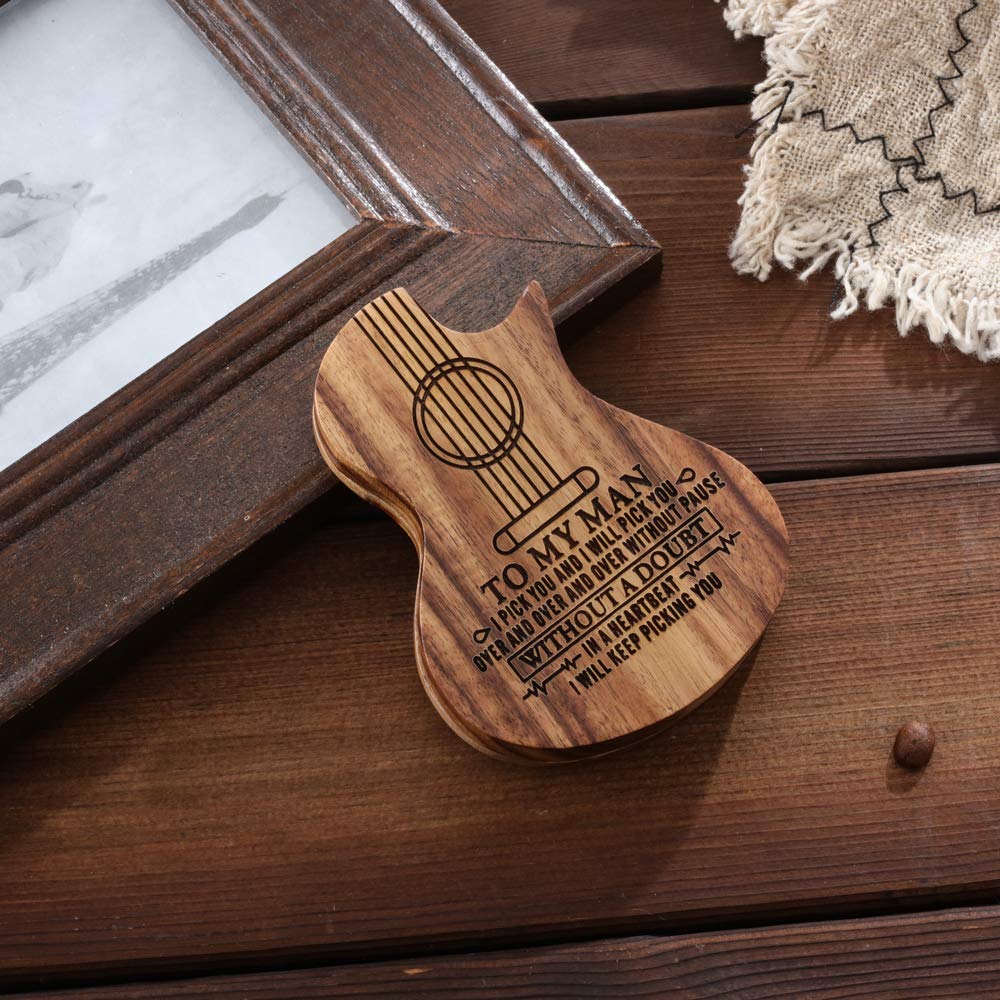 Custom Wooden Guitar Picks Set of 3 with Engraved Box - Personalized Music Gift for Guitar, Bass & Ukulele Players - Unique Birthday, Valentine's Day Present for Husband, Musicians - Perfect for Live Performances, Studio Sessions & Romantic Surprises