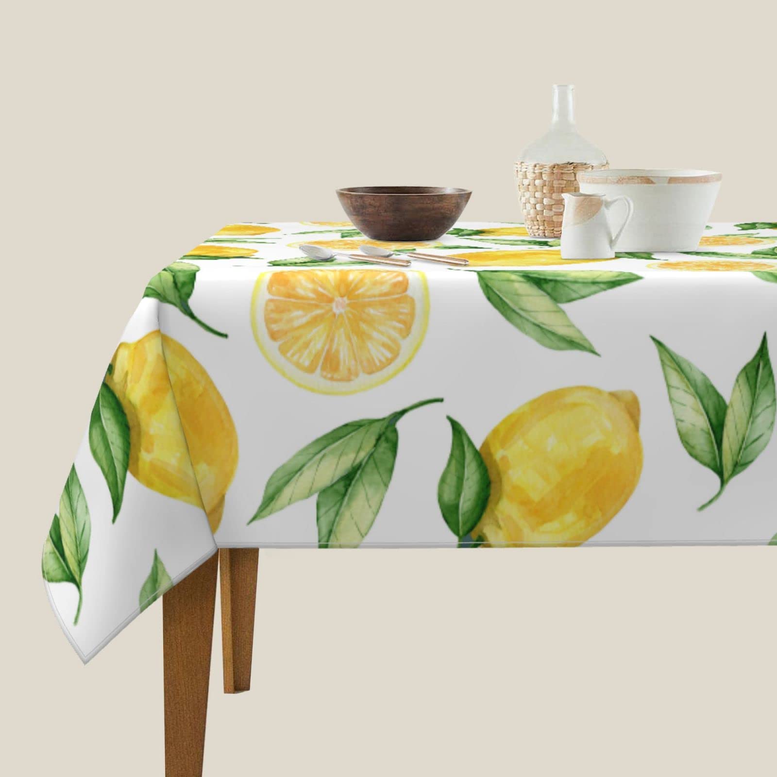 Kawani Summer Lemon Square Tablecloth 54x54 Inch - Rustic Yellow Vinyl Waterproof Table Cover for Farmhouse, Holiday, Party, Wedding & Picnic - Perfect for Outdoor Dining, Kitchen Decor and Seasonal Celebrations