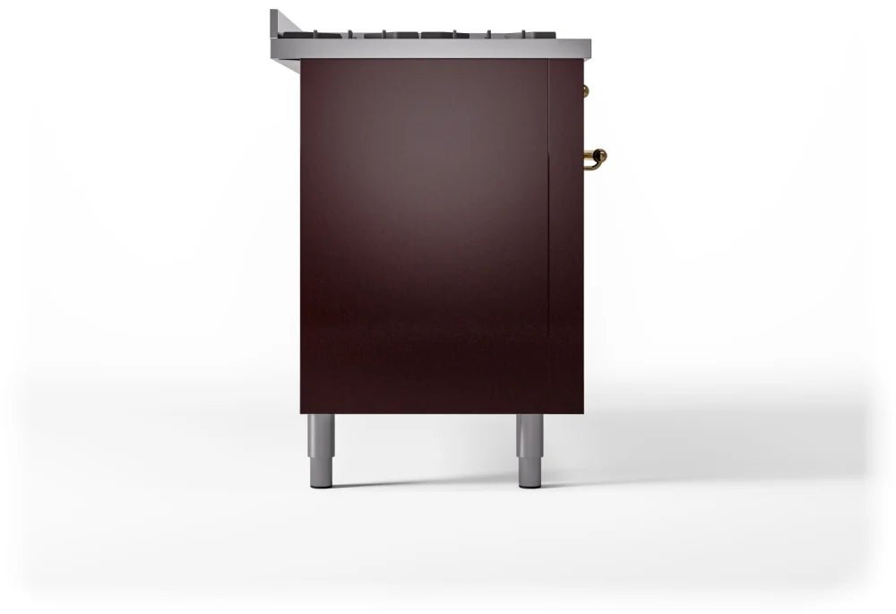 ILVE Nostalgie II 60-Inch Dual Fuel Natural Gas Range - Burgundy with Brass Trim (UP60FNMPBUG) | Professional Kitchen Stove for Home Chefs & Gourmet Cooking