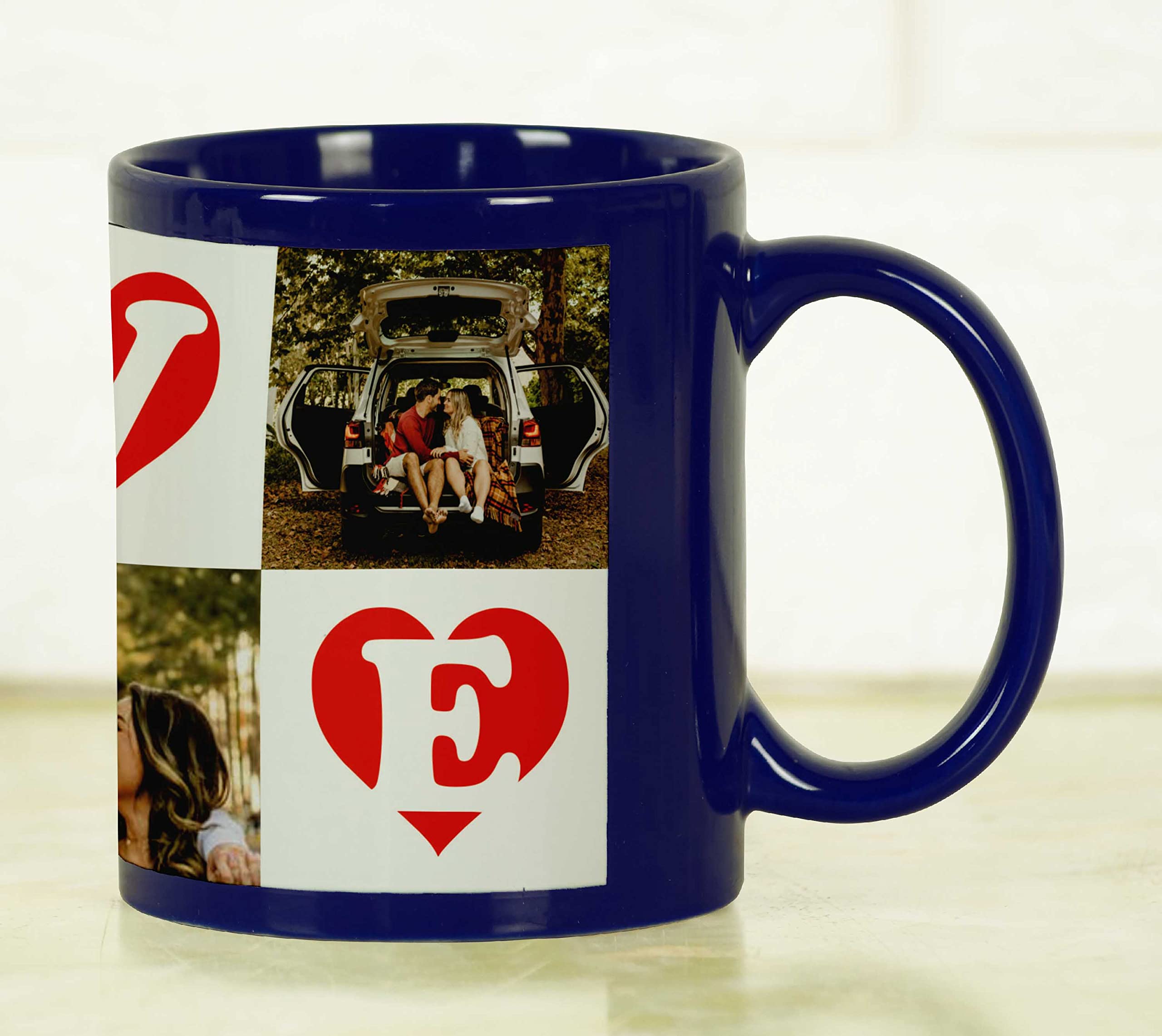 Personalized Photo Collage Coffee Mug - Custom Picture Ceramic Cup - Dishwasher & Microwave Safe - 11 Oz Blue - Perfect Gift for Anniversary, Valentine's Day, Mother's Day & Birthday Presents