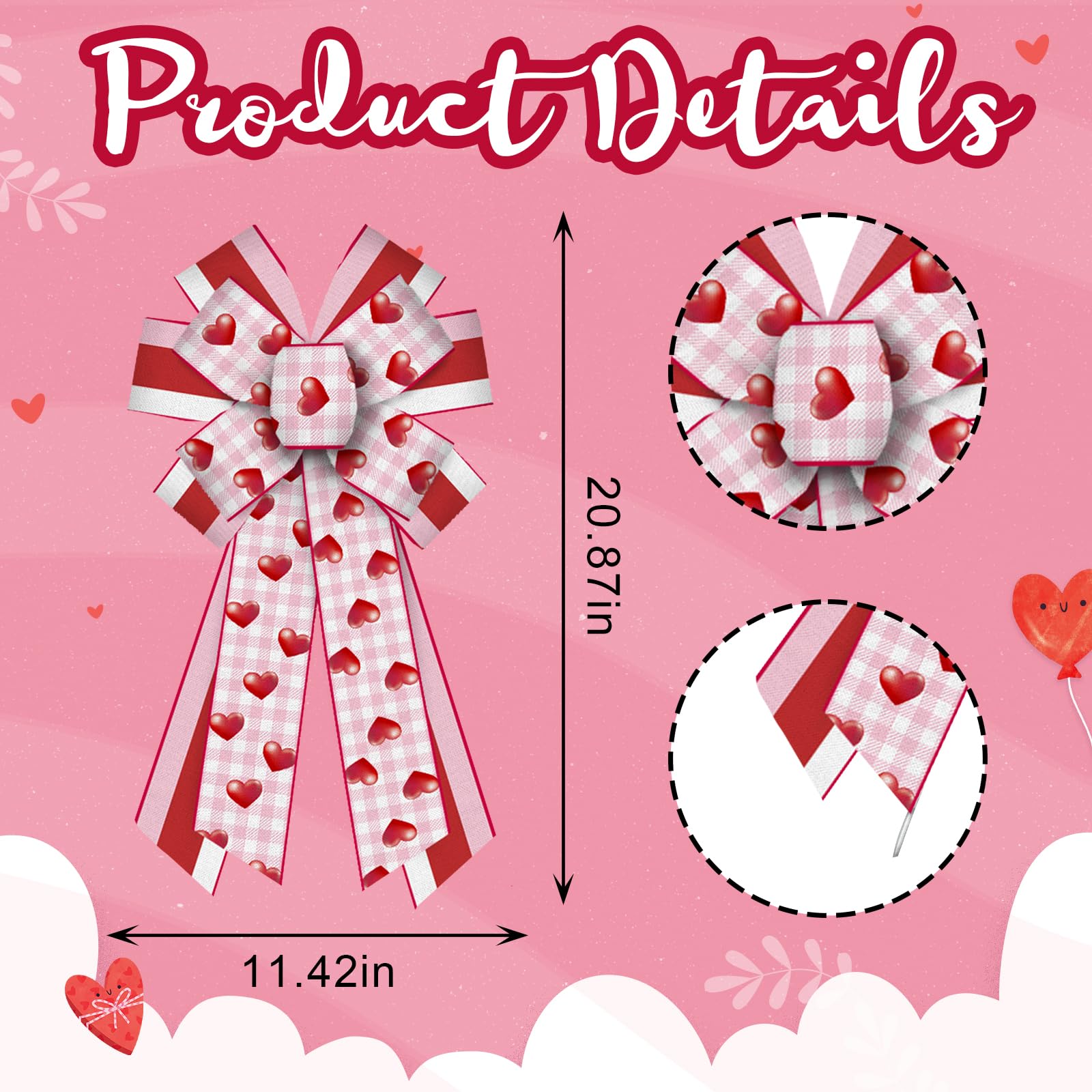 Valentine's Heart Wreath Bows - Pink Burlap for Door Decor & Wedding