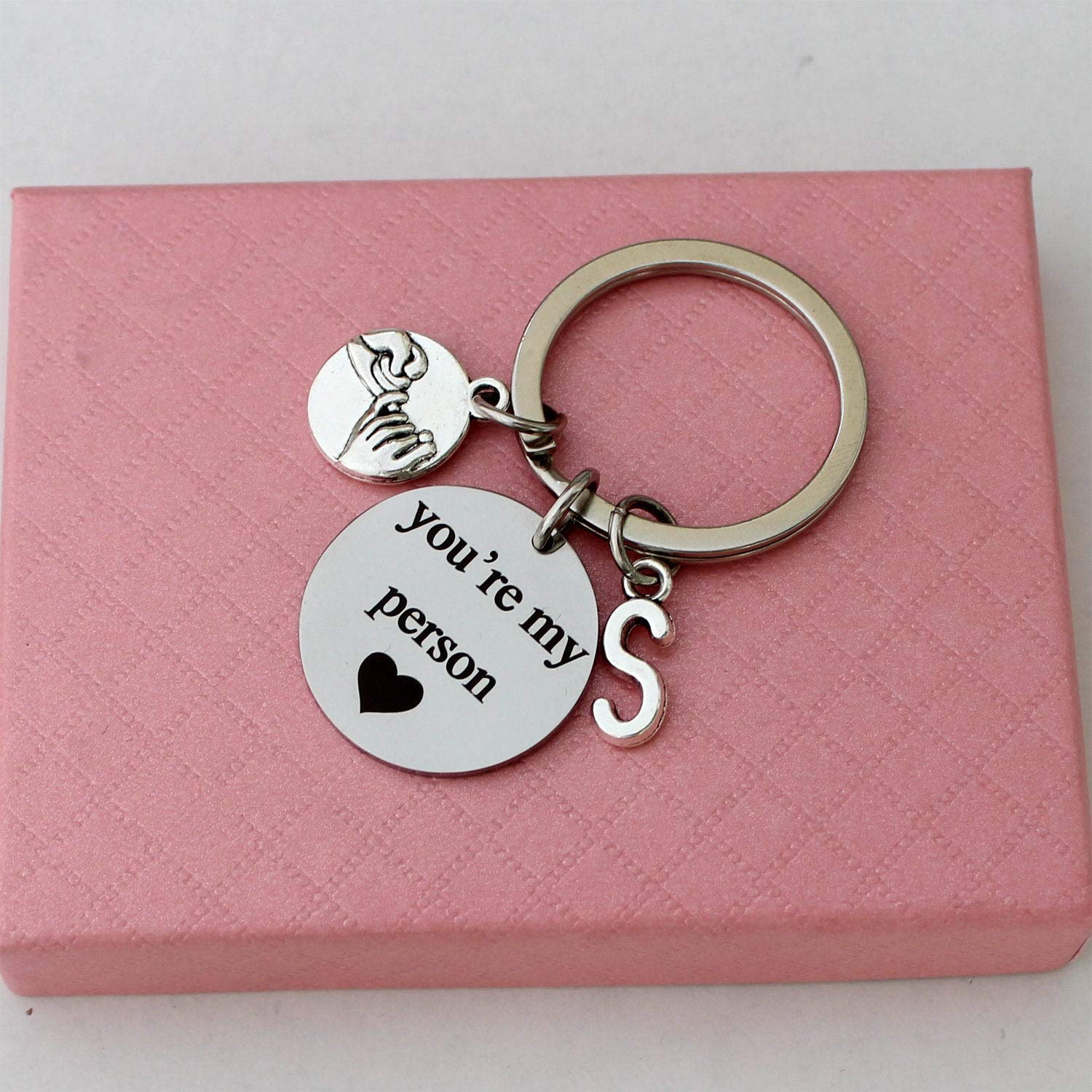 Initial Keychain - Pinky Promise 'You're My Person' Couple Keychain for Birthday, Christmas, Lovers & Best Friends - Perfect Gift for Boyfriend, Girlfriend, Couples & Friendship - Great for Anniversaries, Valentine's Day & Everyday Carry