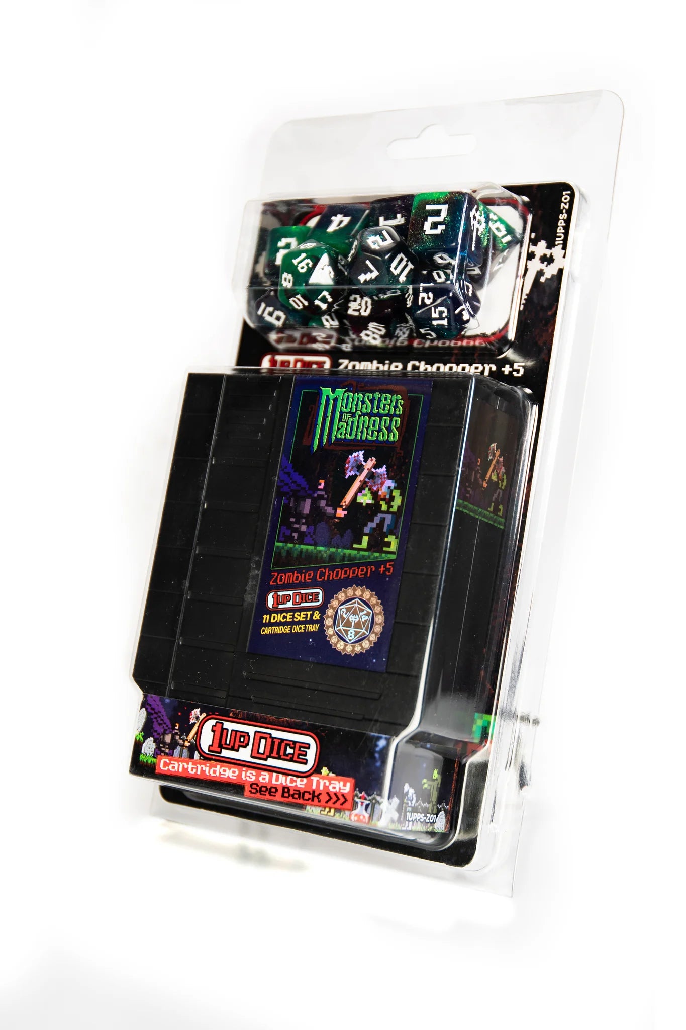 1UP Dice Polyhedral Set: Zombie Chopper +5 - 7-Piece RPG Dice for Dungeons & Dragons, Pathfinder, and Tabletop Gaming - Perfect for Fantasy Role-Playing Adventures
