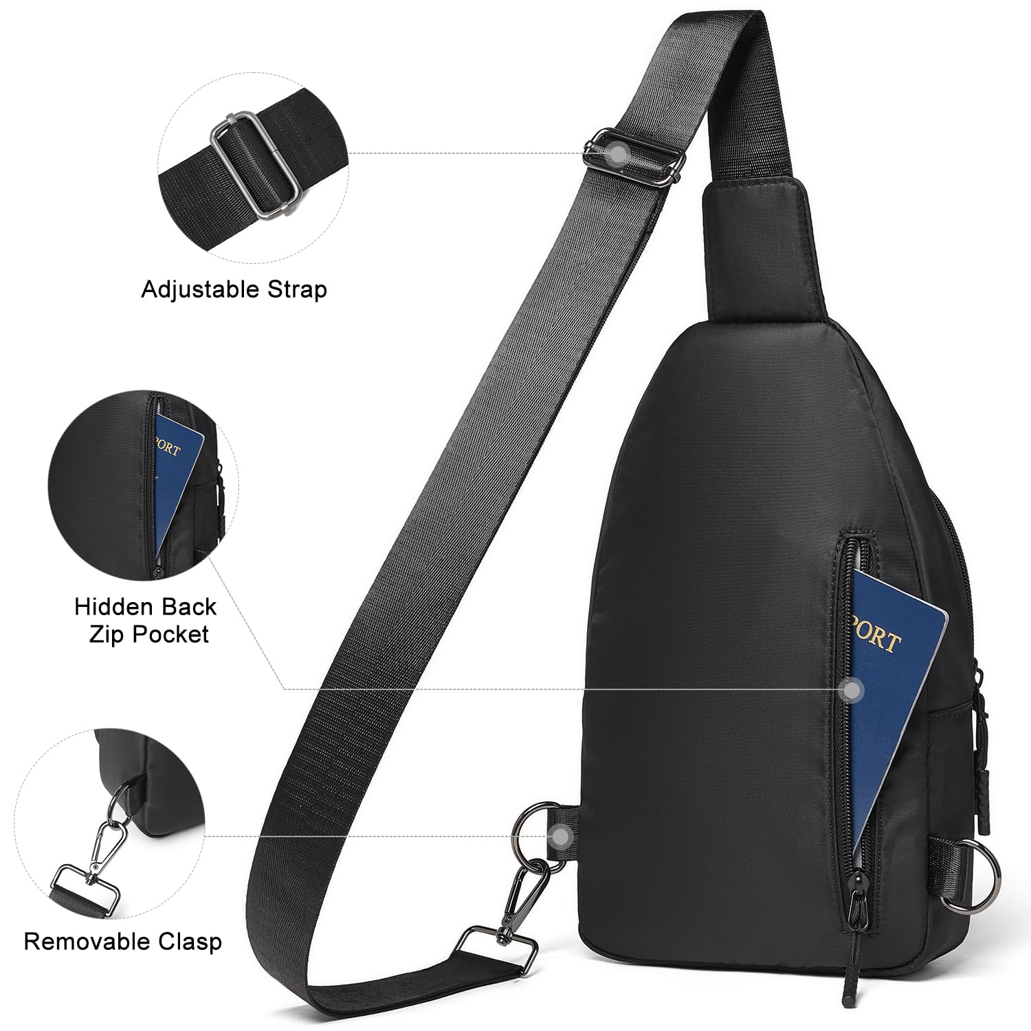 Reflective Sling Backpack for Women & Men - Crossbody Chest Bag, Fanny Pack for Travel, Hiking, Running | Lightweight Daypack for Outdoor Activities, Commuting & Daily Use (Black)
