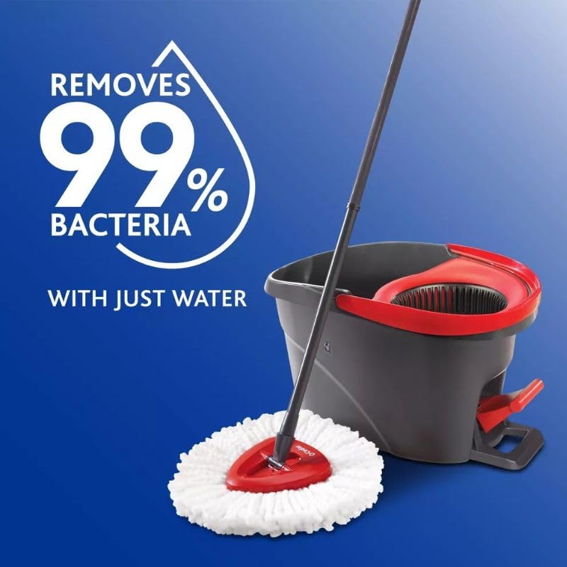 O-Cedar EasyWring Microfiber Spin Mop Set with Bucket - Red & Gray - Efficient Floor Cleaning System for Hardwood, Tile & Laminate - Perfect for Home, Kitchen & Commercial Use