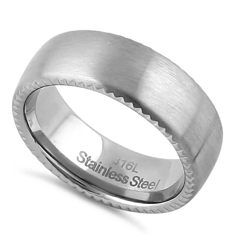 7.5mm Brushed Stainless Steel Men's Wedding Band Ring with Zigzag Edge - Perfect for Engagement, Anniversary & Everyday Wear