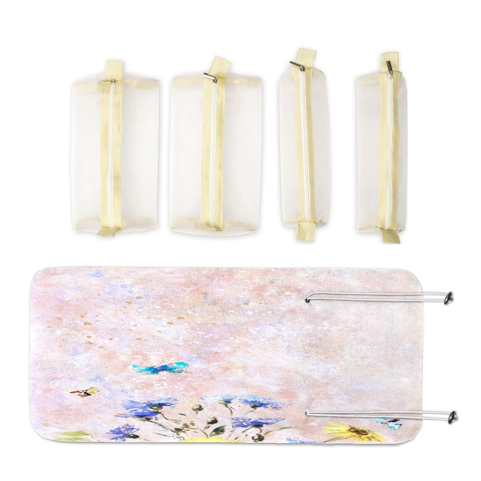 Pastel Floral Butterfly Travel Makeup Bag Organizer - Roll Up Cosmetic & Toiletry Case for Women | Perfect for Airplane Carry-On, Vacation Essentials, and Daily Beauty Storage