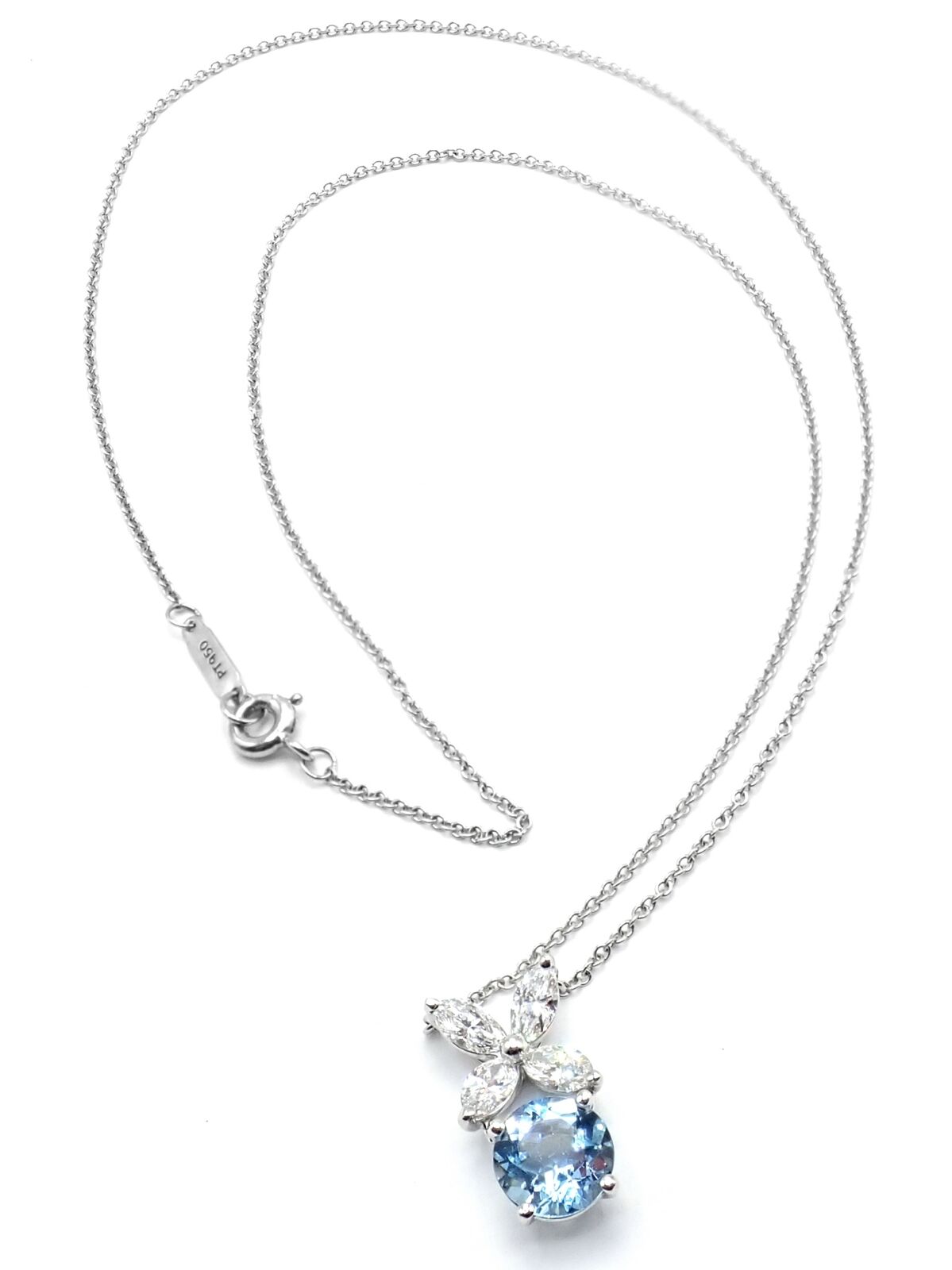 Authentic Tiffany & Co Victoria Platinum Diamond Aquamarine Pendant Necklace for Women - Elegant Jewelry Gift for Anniversary, Birthday & Special Occasions