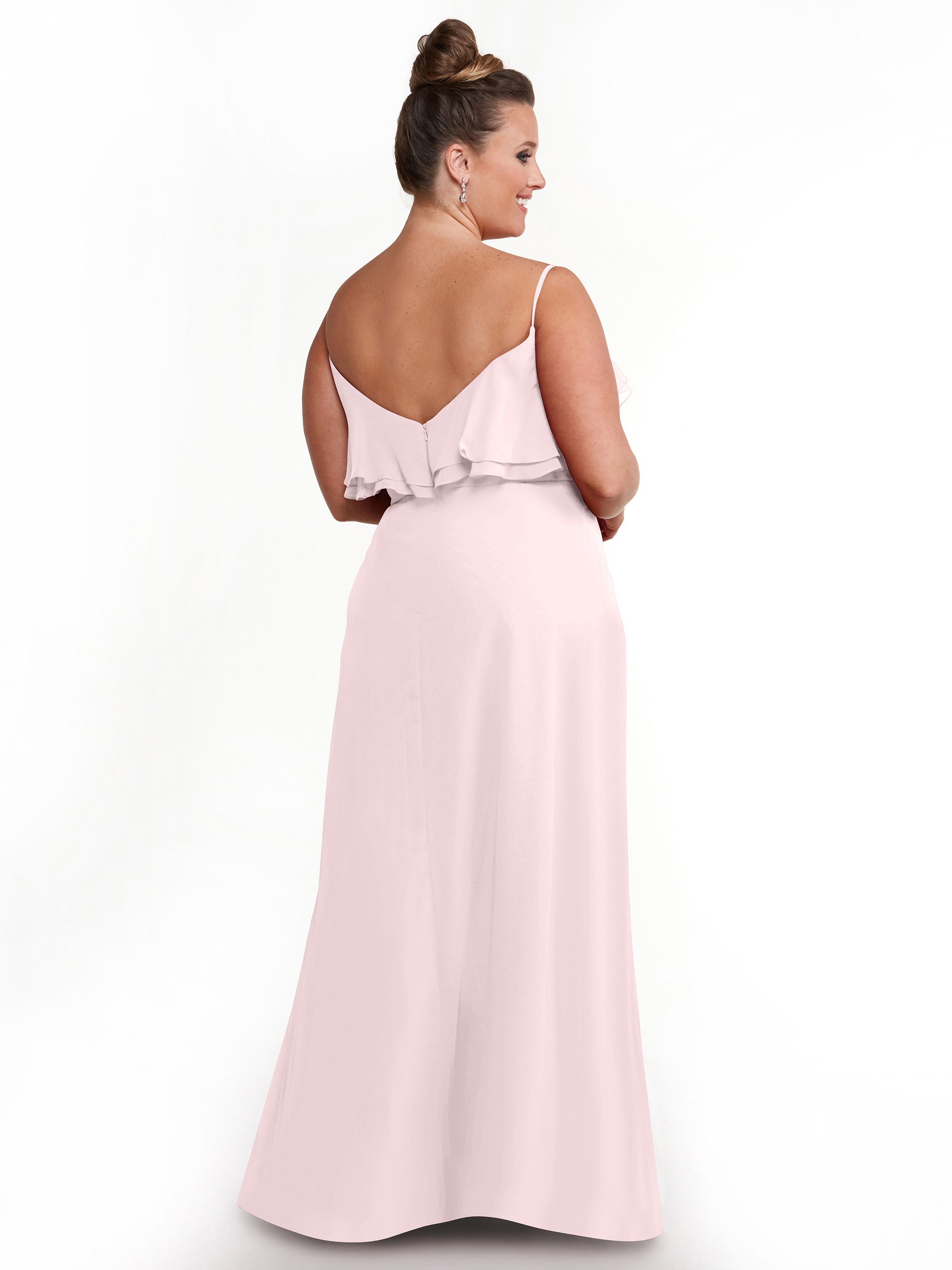 Elegant 80146 Sheath Chiffon Bridesmaid Dress with Ruffled Neckline - Perfect for Weddings, Formal Events & Special Occasions