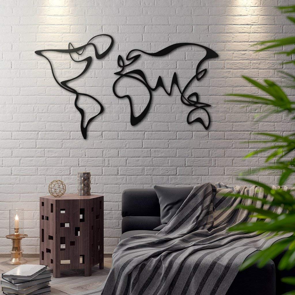 Metal World Map Wall Art - Handcrafted Metal Wall Decor for Home & Office - Perfect for Living Room, Bedroom, or Office Interior Decoration