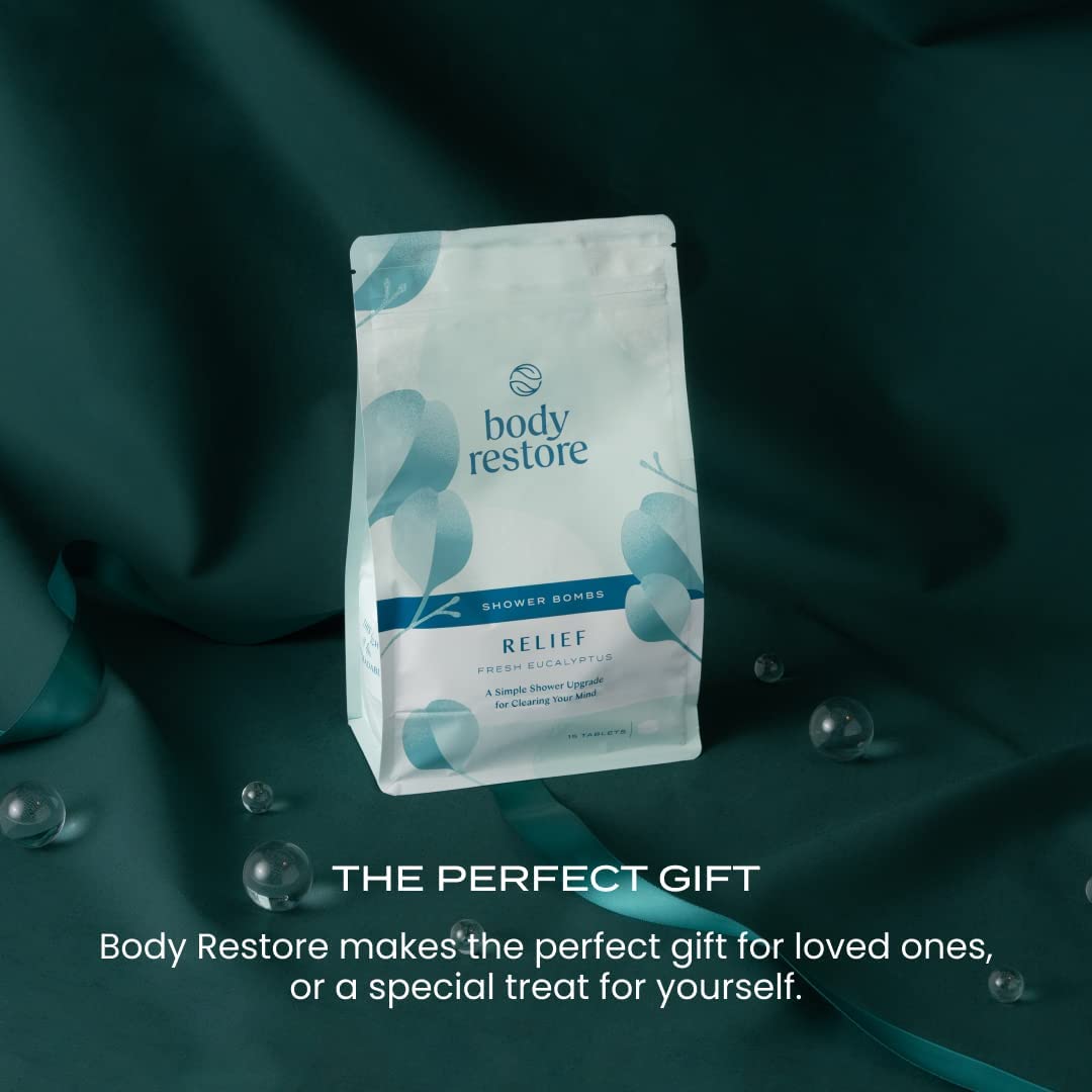 Body Restore Shower Steamers Aromatherapy Set - 15 Packs x 5 Scents (Eucalyptus, Citrus, Lavender, Rose, Tea Tree) with Essential Oils for Stress Relief - Perfect Gifts for Women & Men, Mom, Relaxing Bath Bombs for Spa-Like Shower Experience at Home