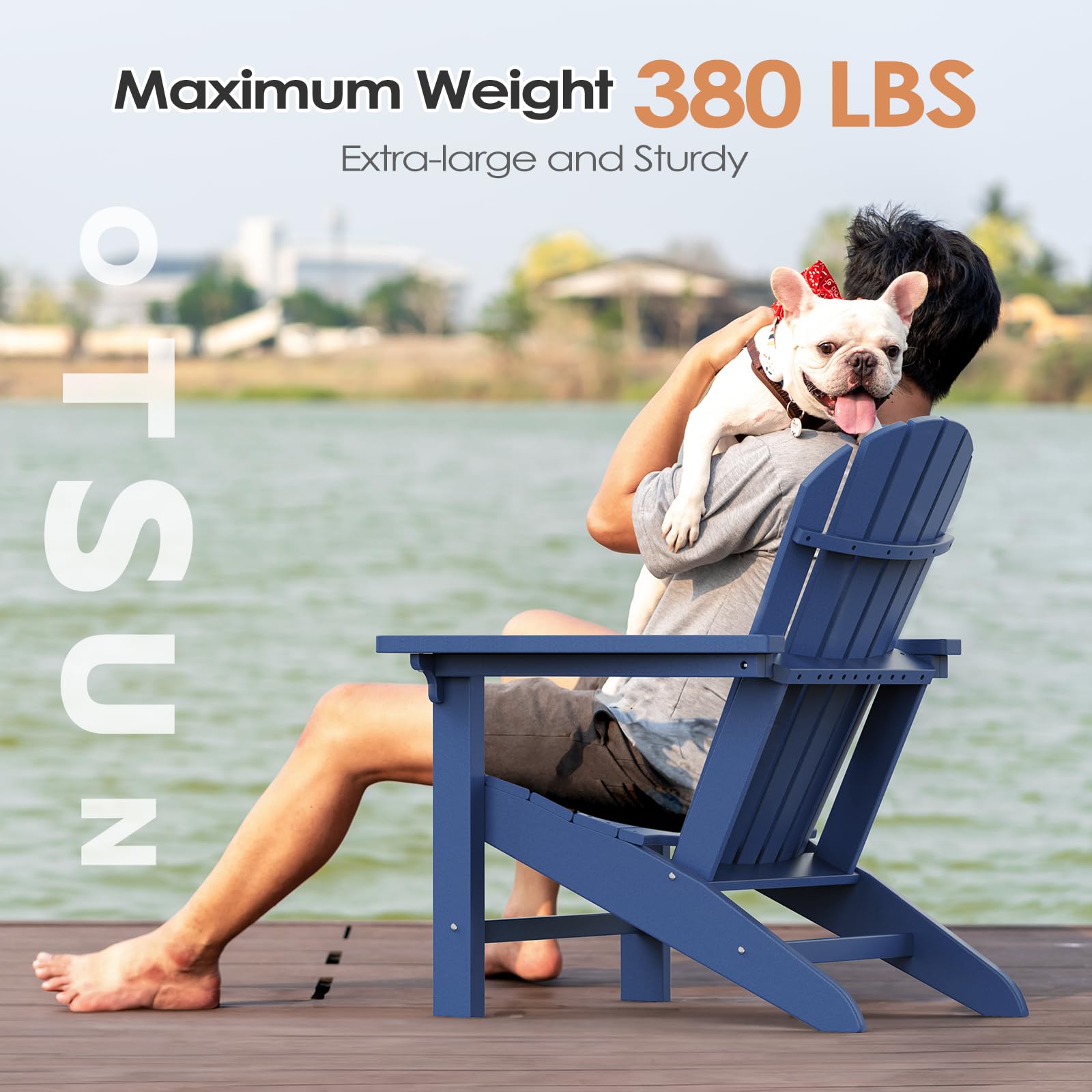 **Premium Adirondack Chair - Heavy Duty Weather-Resistant Outdoor Lounge Chair for Patio, Garden, Deck, Poolside - Easy 4-Step Assembly - Navy Blue - Perfect for Relaxing by Fire Pit, Backyard & Porch**