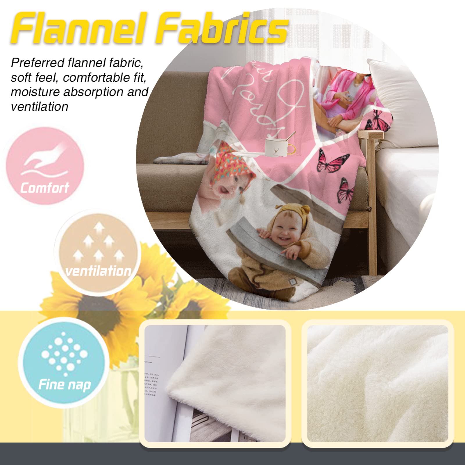 Custom Photo Collage Throw Blanket for Girls - Personalized Pink Butterfly Blanket with Your Words & Pictures - Soft Fleece Gift for Birthdays, Baby Showers & Cozy Home Decor
