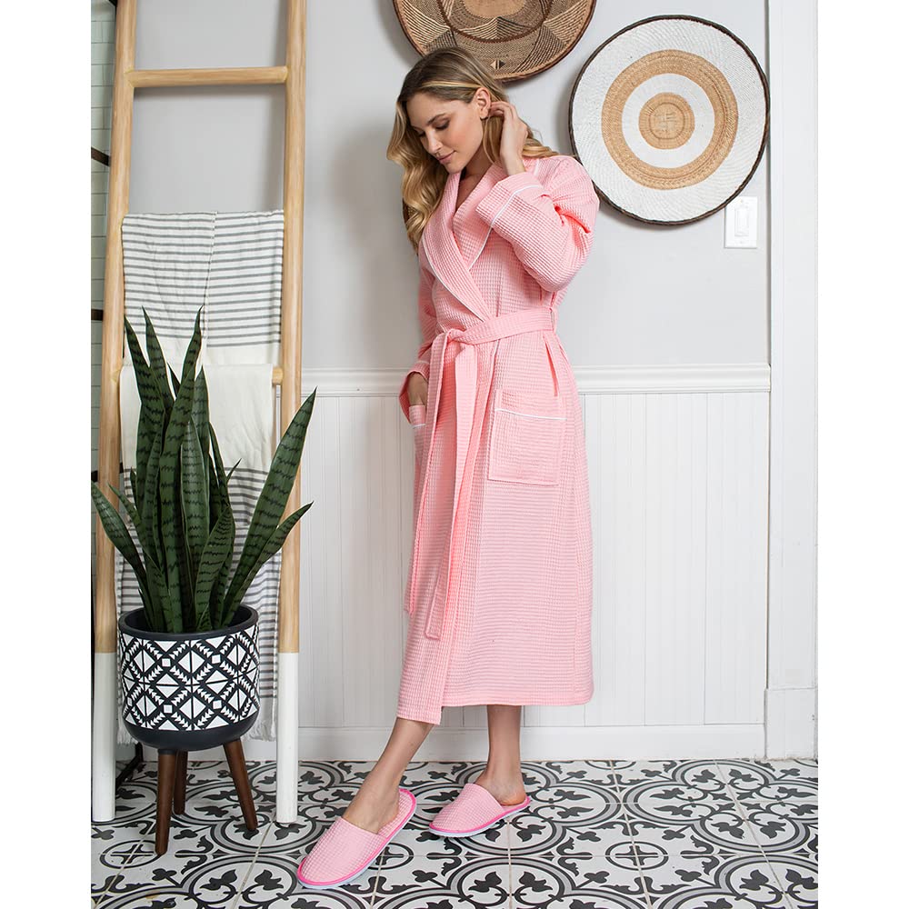 Lotus Linen Women's Lightweight Waffle Weave Robe - Soft Long Cotton Bathrobe - Kimono Style Spa Bathrobe for Women - Perfect for Relaxation, Lounging & After Shower