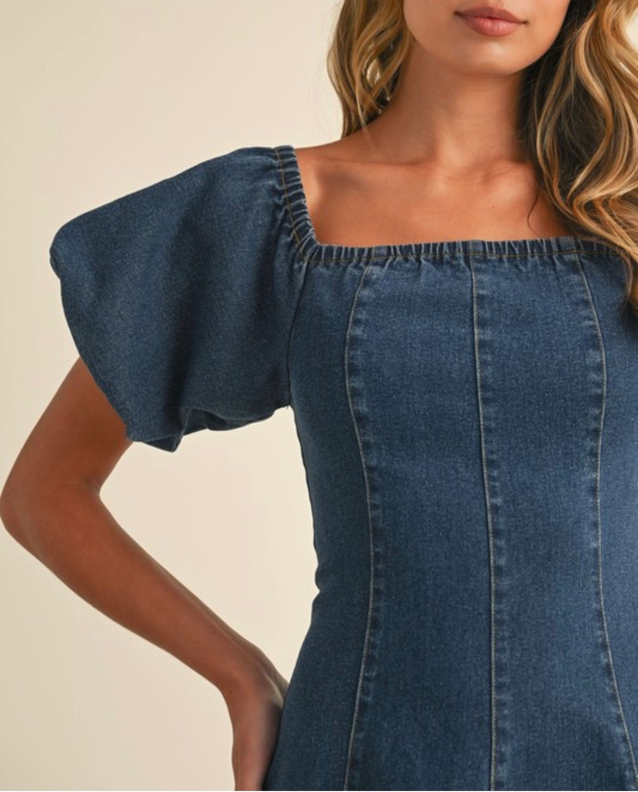 Stylish Denim Puff Sleeve A-Line Midi Dress for Women | Vintage Inspired Casual & Party Wear | Perfect for Date Nights, Office Outfits and Summer Events