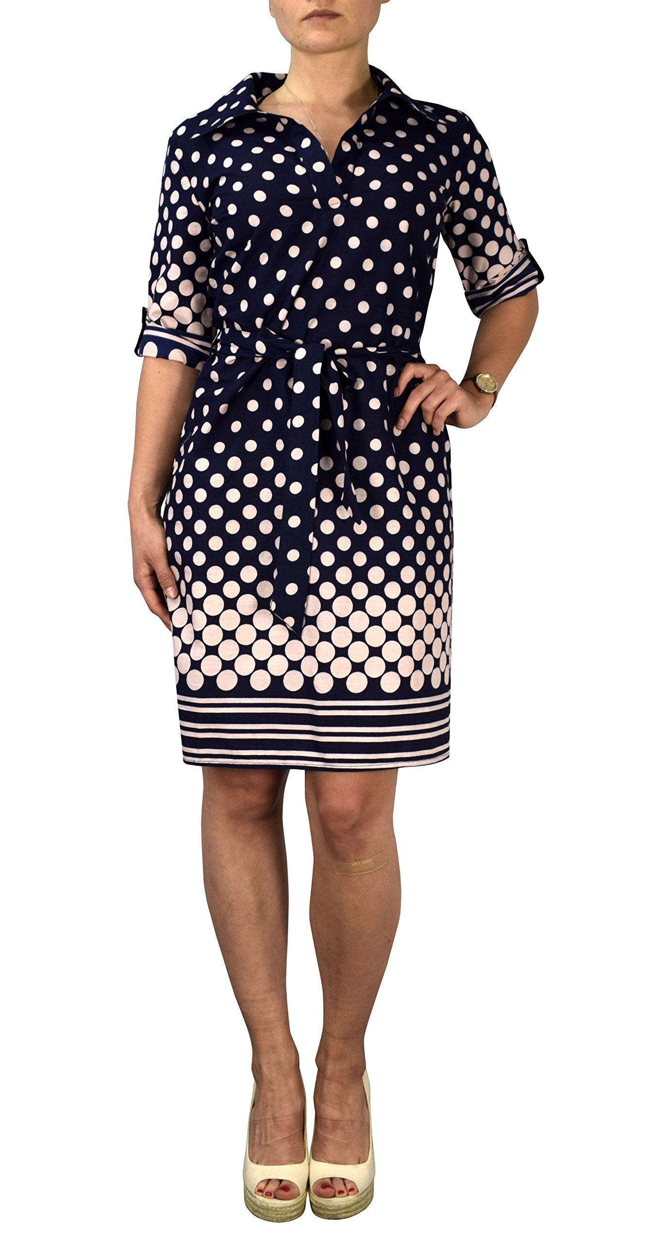 Women's Summer Casual V-Neck 3/4 Sleeve Tie Waist Shift Dress - Perfect for Beach Vacations, Brunch Dates & Office Wear