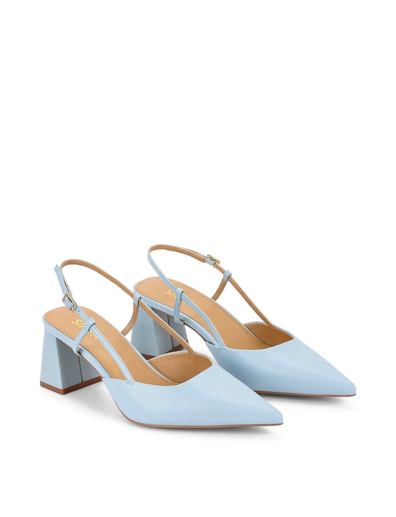 Yasmine Slingback Heels - Pale Blue Leather Women's Dress Shoes for Weddings, Parties & Office Wear | Comfortable & Stylish Mid Heel Pumps