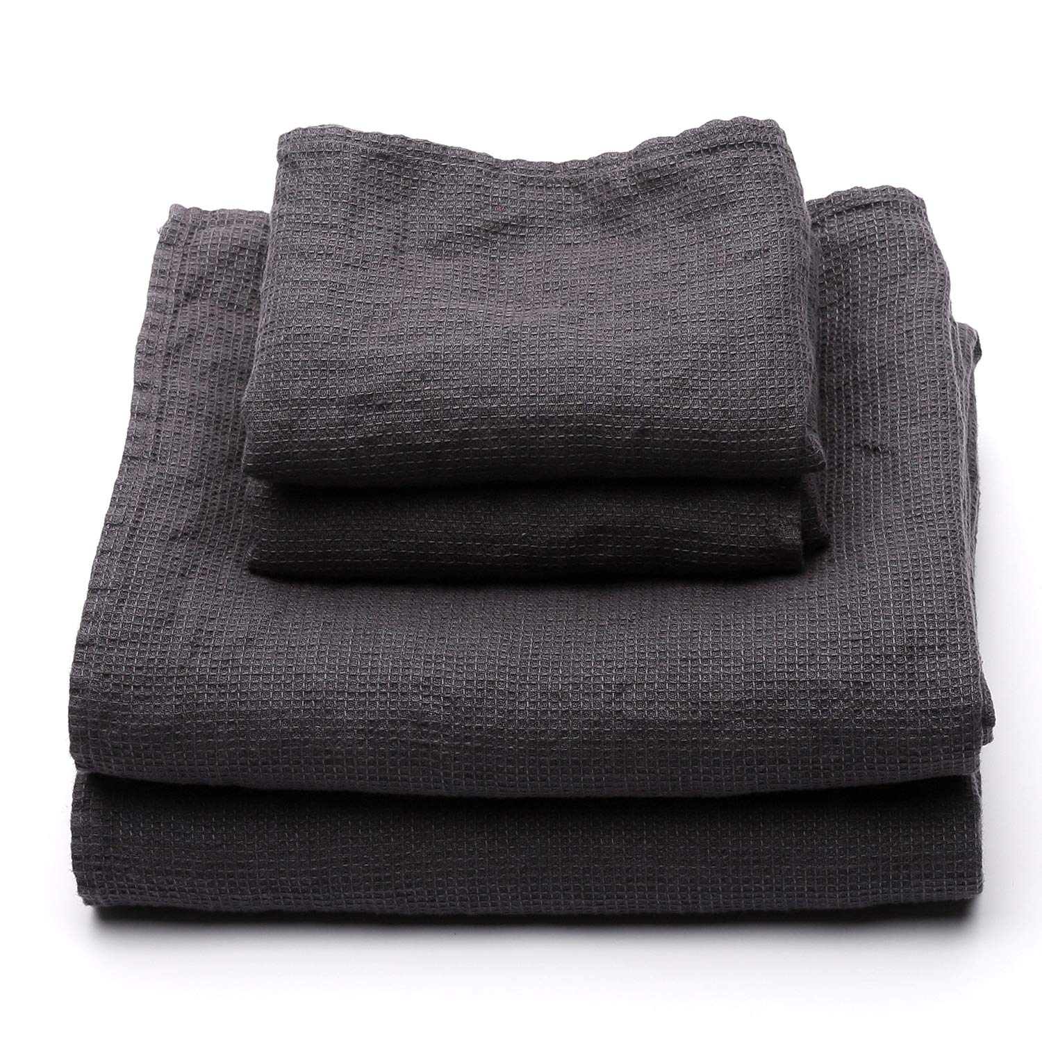 Premium European Linen Waffle Weave Towel Set - 2 Bath Sheets & 2 Hand Towels in Grey - Super Absorbent, Machine Washable - Luxury Spa & Bathroom Essentials for Home & Hotel Use