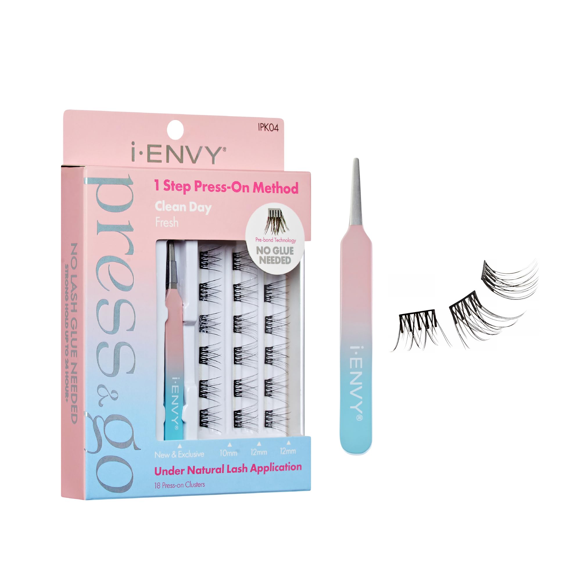 i-ENVY Press&Go Self-Adhesive Eyelash Clusters with Applicator Kit - No Glue False Lashes, Easy 1-Step Application, Damage-Free & No Residue (Clean Day Fresh) - Perfect for Daily Wear, Parties & Special Occasions