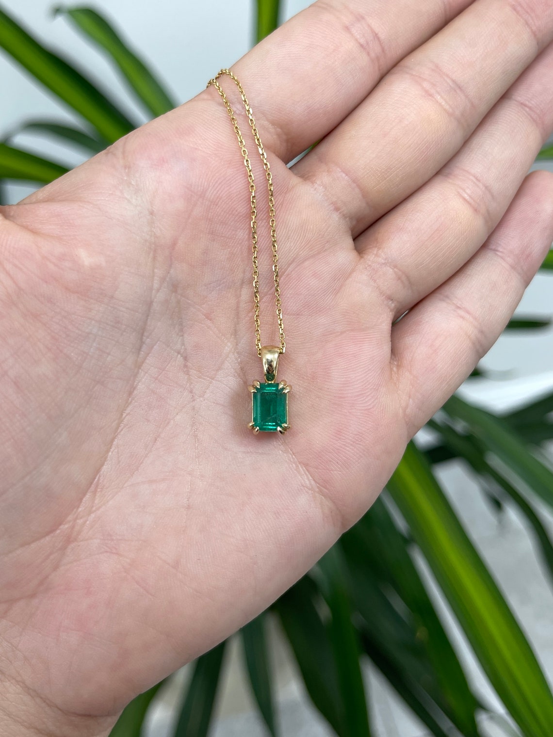 2.22ct 14K Gold Emerald Cut Solitaire Pendant - Natural Vertical Emerald Gemstone with Double Prong Setting - Perfect for Anniversary Gifts & Elegant Necklace Jewelry