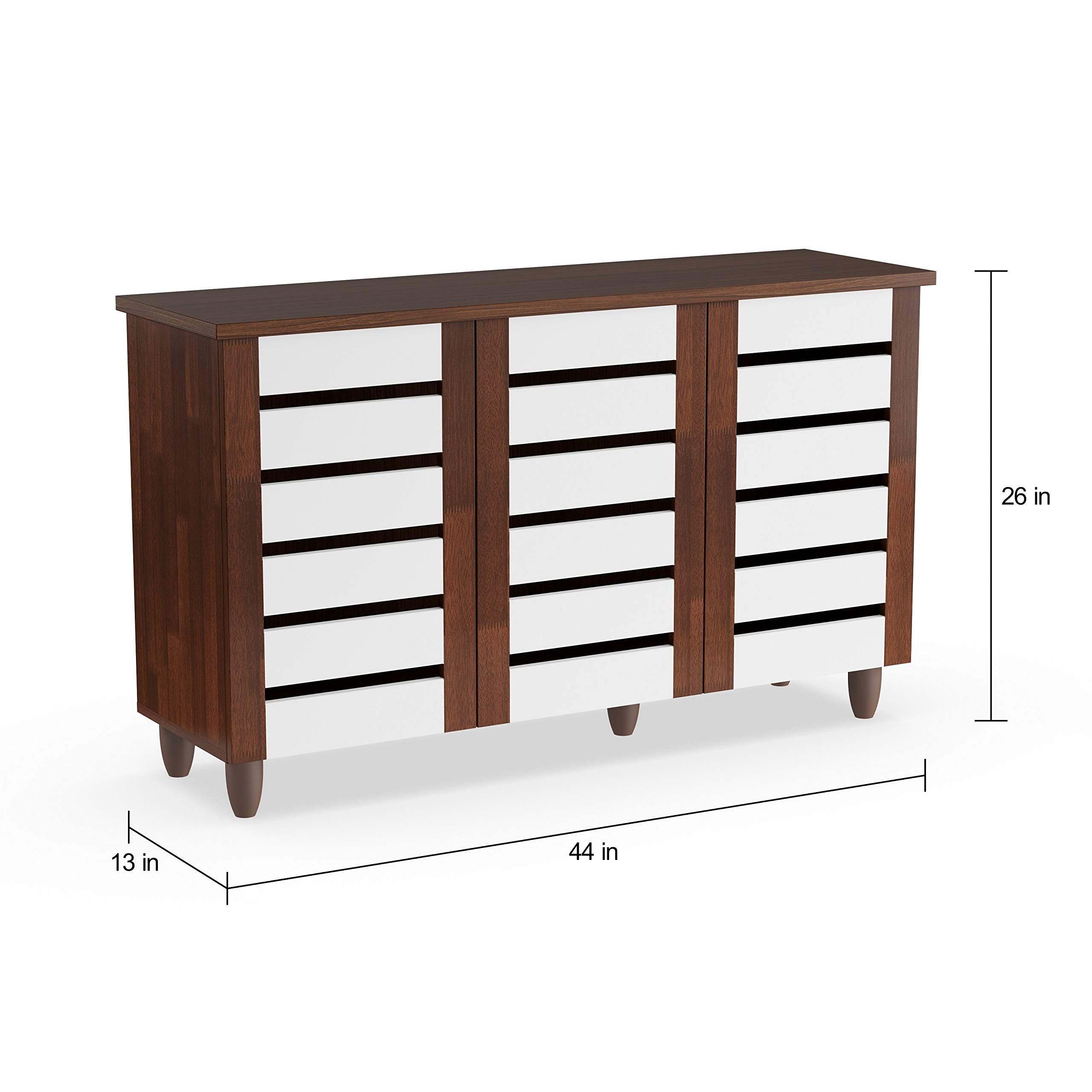 Modern 3-Door Shoe Cabinet with Drawers - Brown/White Oak Wood Finish for Entryway, Bedroom & Closet Organization | Contemporary Storage Solution for Shoes & Accessories