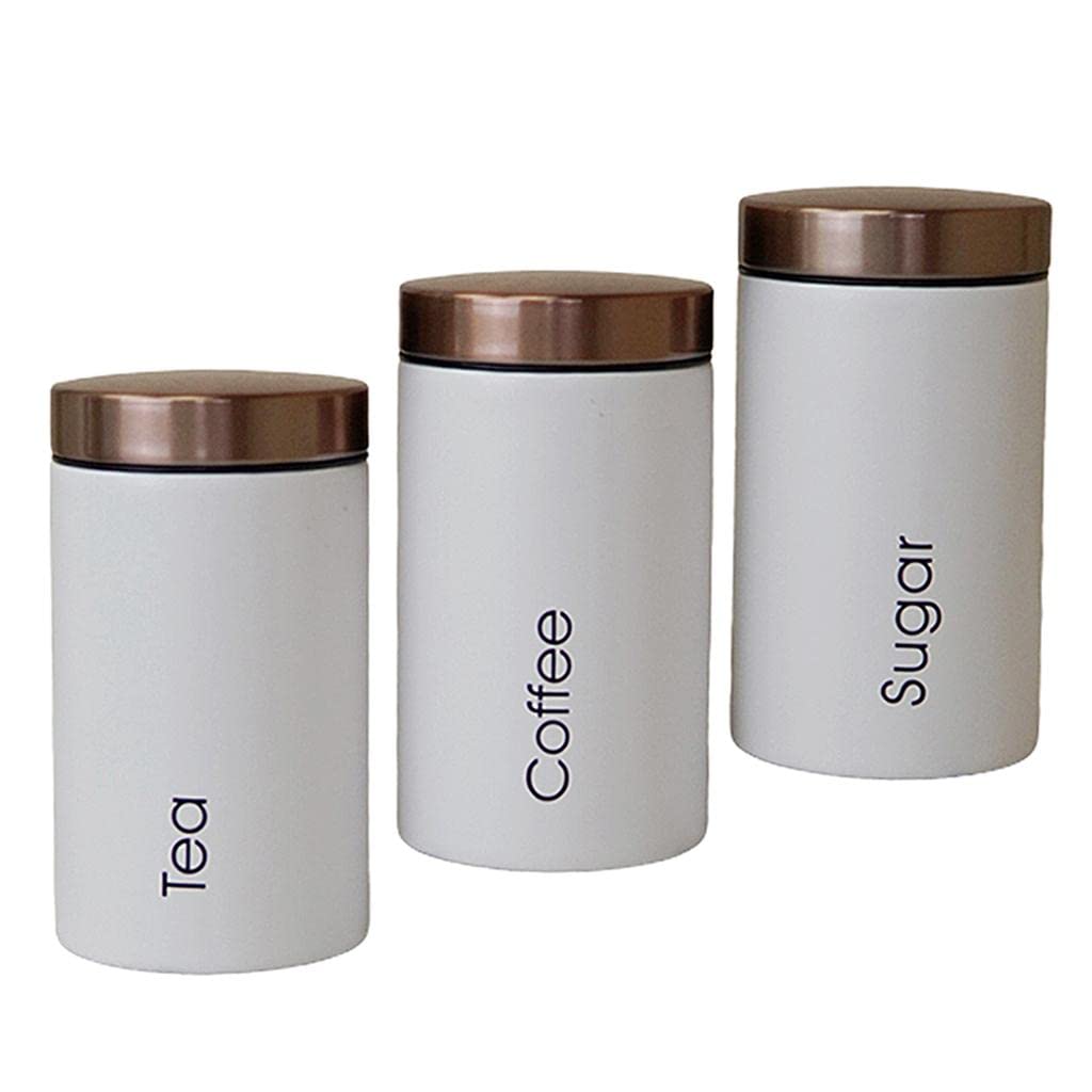 3-Piece White Coffee Sugar Kitchen Storage Jars - Airtight Food Containers for Coffee, Tea, Nuts, Spices & Office Snacks - Perfect for Pantry Organization & Countertop Display