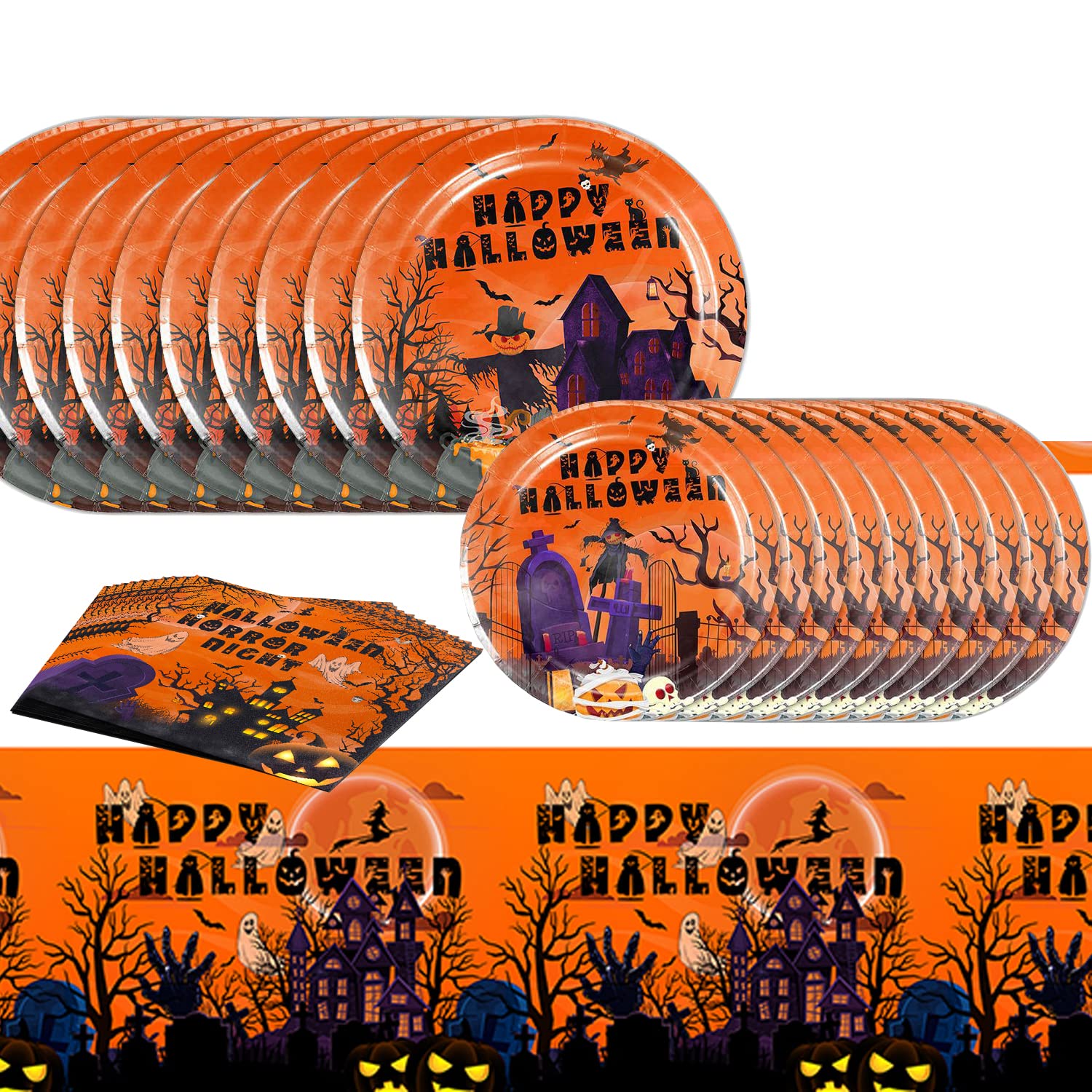 41-Piece Halloween Party Supplies Set - 20 Plates, 20 Napkins & 1 Tablecloth - Spooky Halloween Decorations & Party Favors for Kids & Adults - Perfect for Halloween Parties, Home Decor & Trick-or-Treat Events