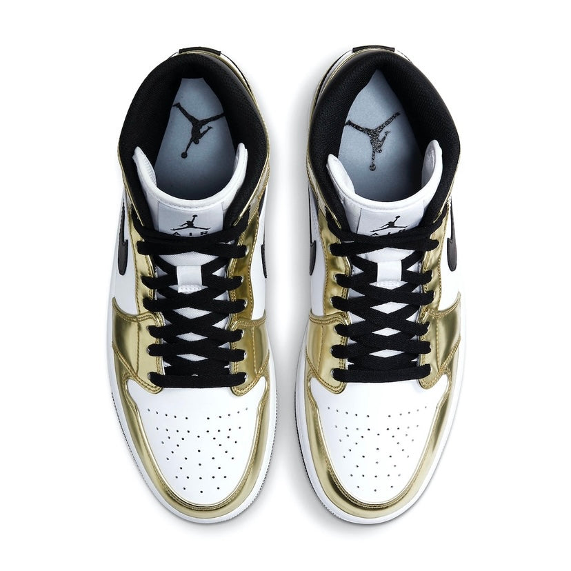 Air Jordan 1 Mid Sneakers - White Metallic Gold Black Basketball Shoes for Men | Perfect for Streetwear, Casual Outfits & Sports Performance