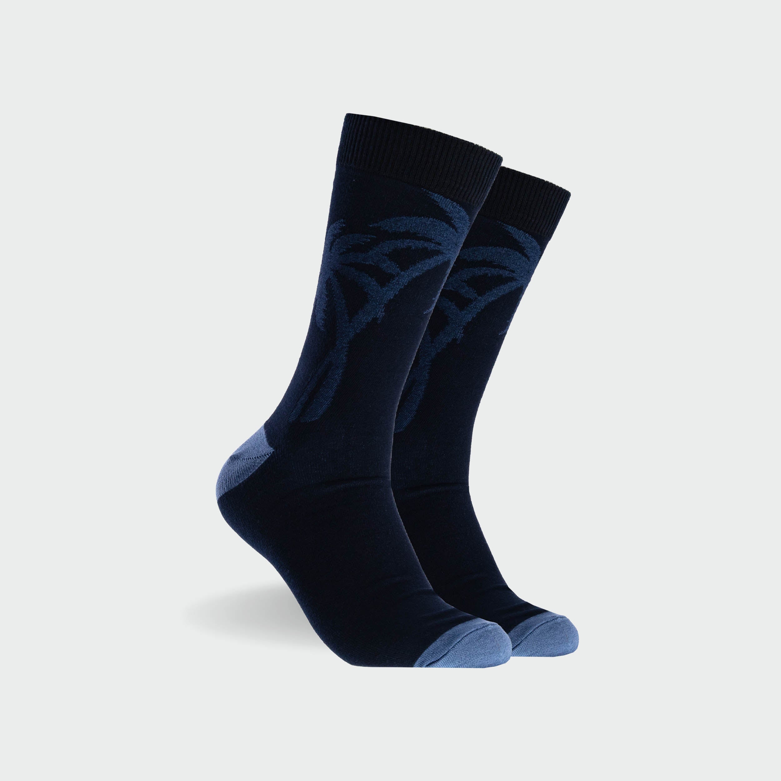 Men's Cotton Crew Socks with Palm Tree Design - Navy Blue - Comfortable Casual Socks for Everyday Wear, Beach Outings, and Tropical Vacations