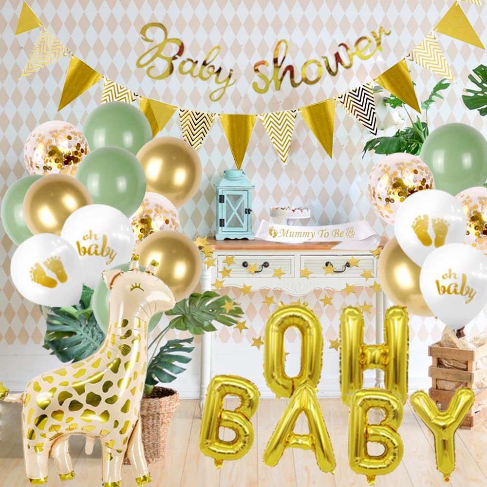 Baby Shower Decor Set - 16 Balloons, Banner & Sash for Gender Reveal Party
