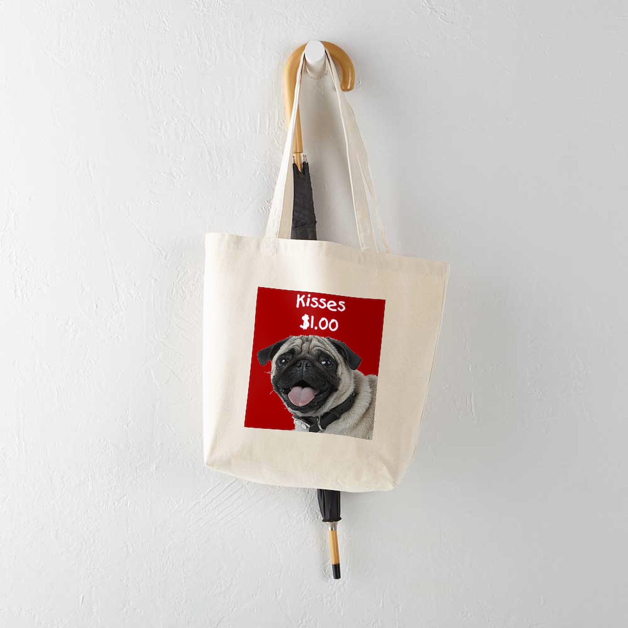Pug Kisses Tote Bag - Natural Canvas Reusable Shopping Bag for Groceries, Beach & Daily Use | Cute Dog Lover Gift