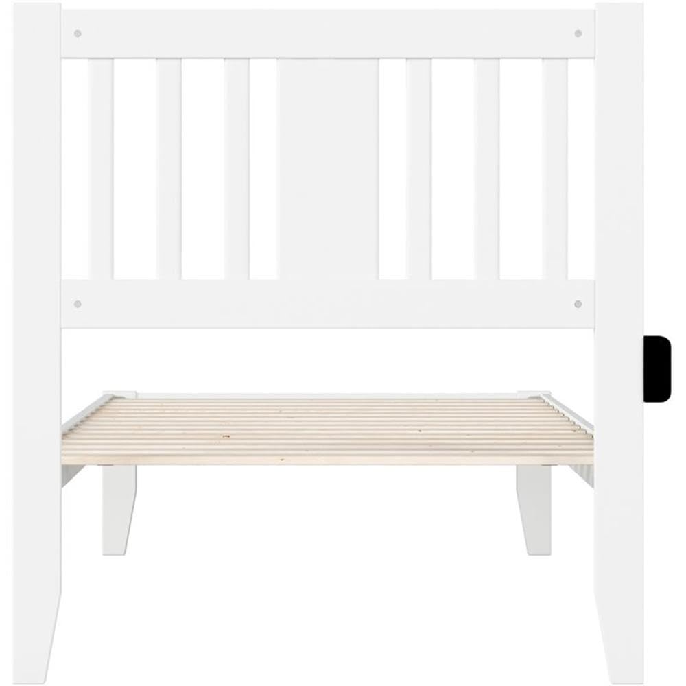 BOWERY HILL White Twin XL Spindle Bed Frame with Built-in USB Turbo Charger - Perfect for Dorm Rooms, Small Bedrooms & Guest Rooms